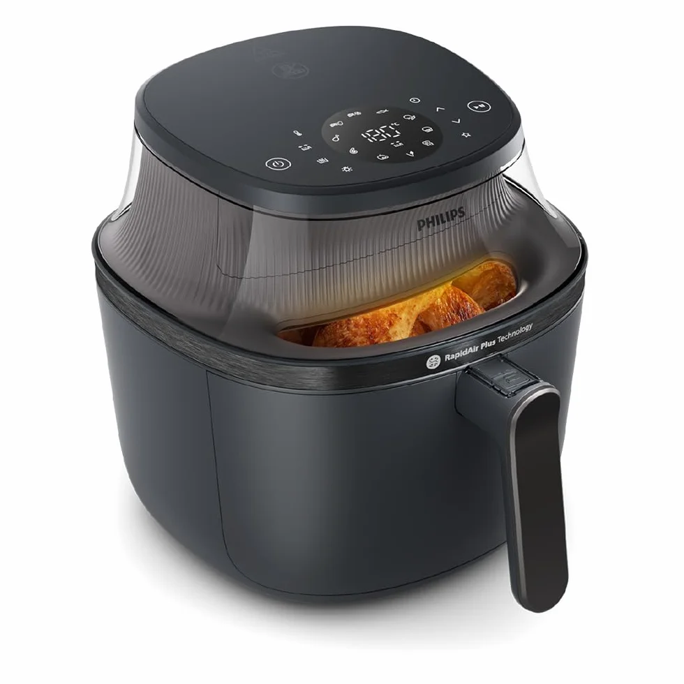 Philips Ovi Seria 3000 – Premium Airfryer, 6,2 l z okienkiem, technologia RapidAir Plus, 16 sposobów gotowania, o 90% mniej tłuszczu, łatwe czyszczenie, ekran dotykowy, oszczędność energii (NA330/00)