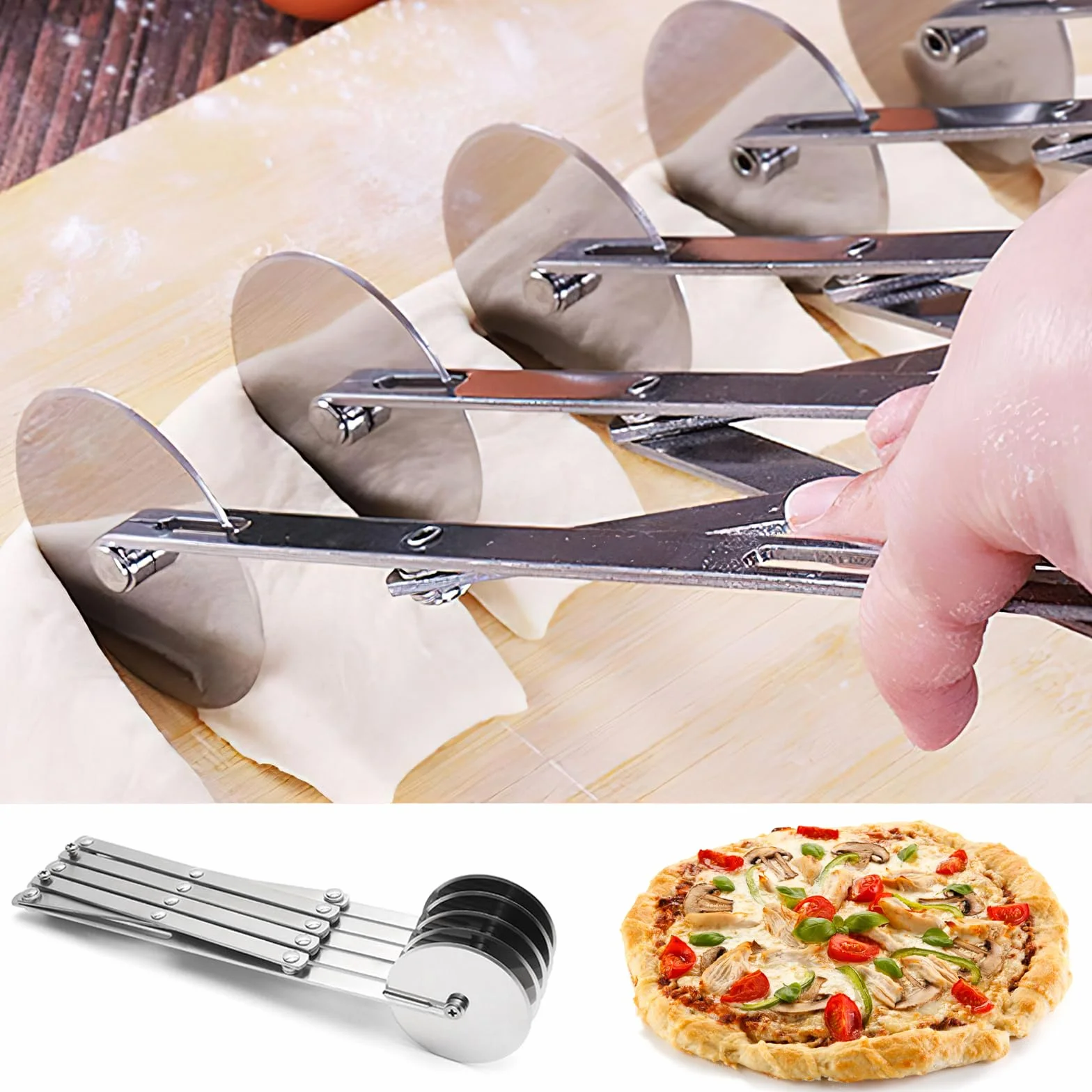 5 kółek nóż do pizzy ze stali nierdzewnej, 5 kółek