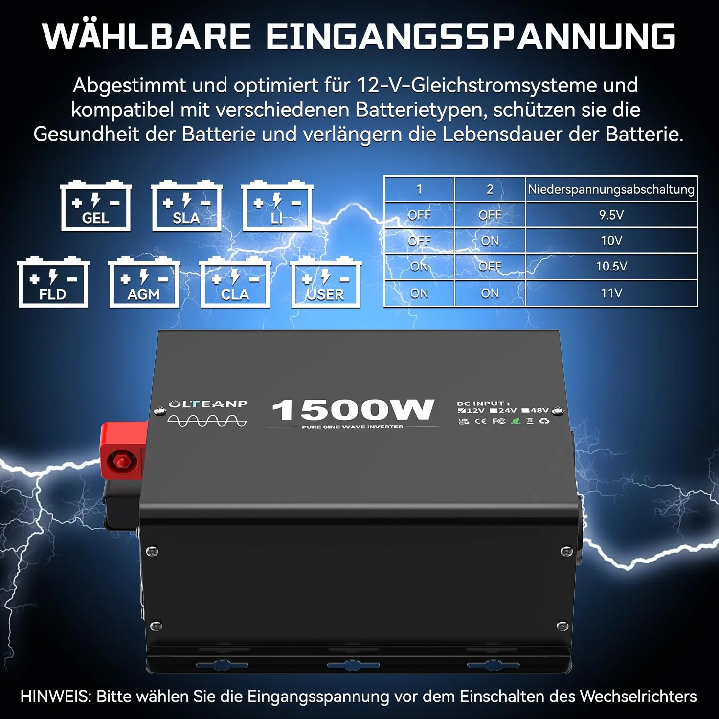 Przetwornica napięcia 1500 W, 12 V na 230 V, czysta sinusoidalna przetwornica napięcia z pilotem LCD – 2 x gniazda AC, USB i typ C – idealny do przyczep kempingowych, na kemping, łódź i w przypadku