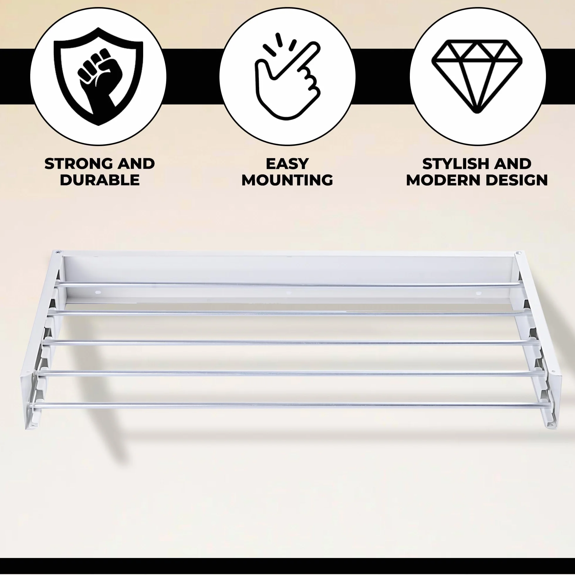 Vonia Suszarka Ścienna – Składana Suszarka Ścienna O Szerokości 80 Cm Do Prania | Aluminiowa Suszarka Do Łazienki I Na Balkon | Wytrzymała Suszarka Do Ubrań Do Użytku W Pomieszczeniach – Biała