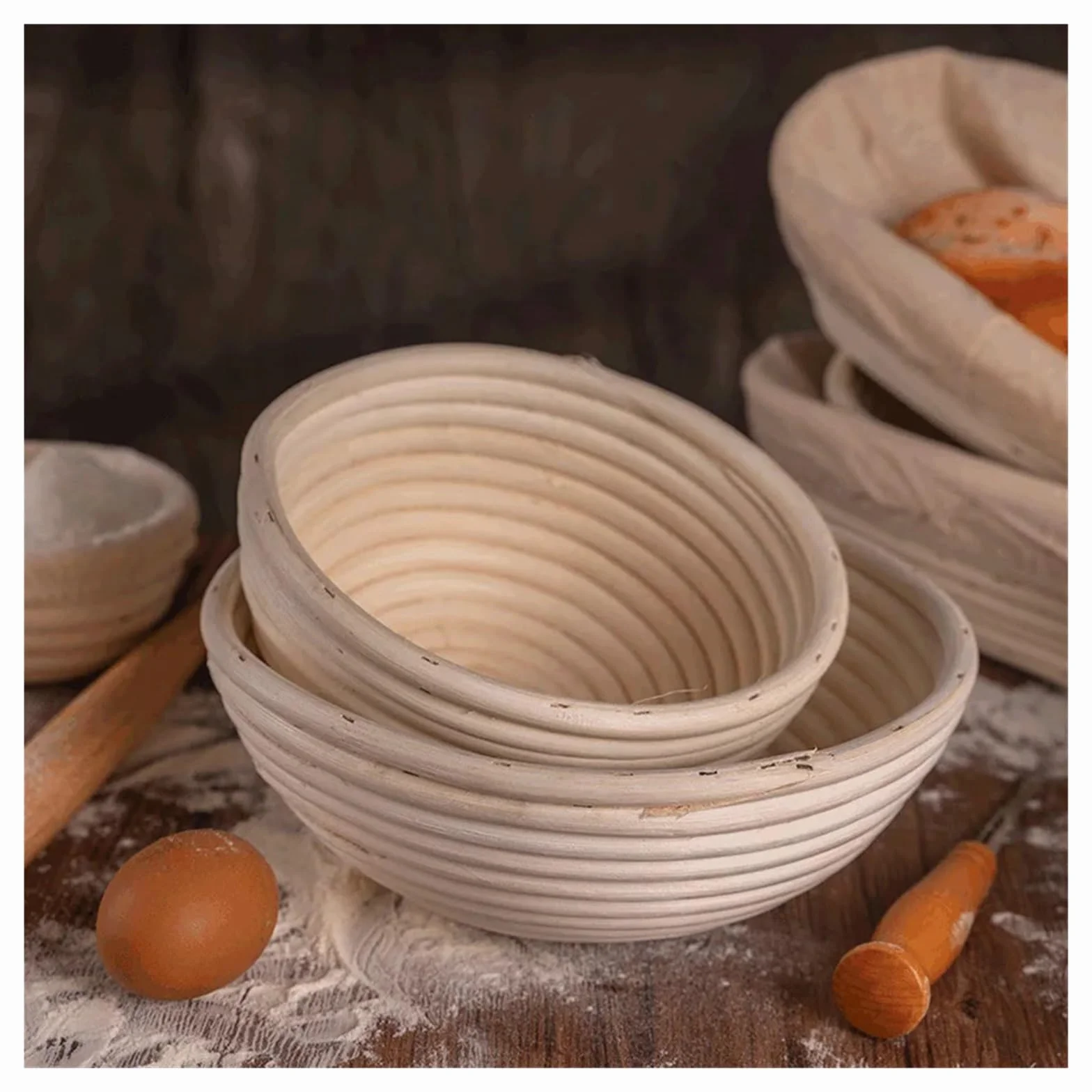 Miska do wyrastania ciasta Zestaw narzędzi kuchennych do pieczenia chleba, owalna/okrągła, ręcznie robiona miska do pieczenia z wikliny rattanowej(Oval30x14)