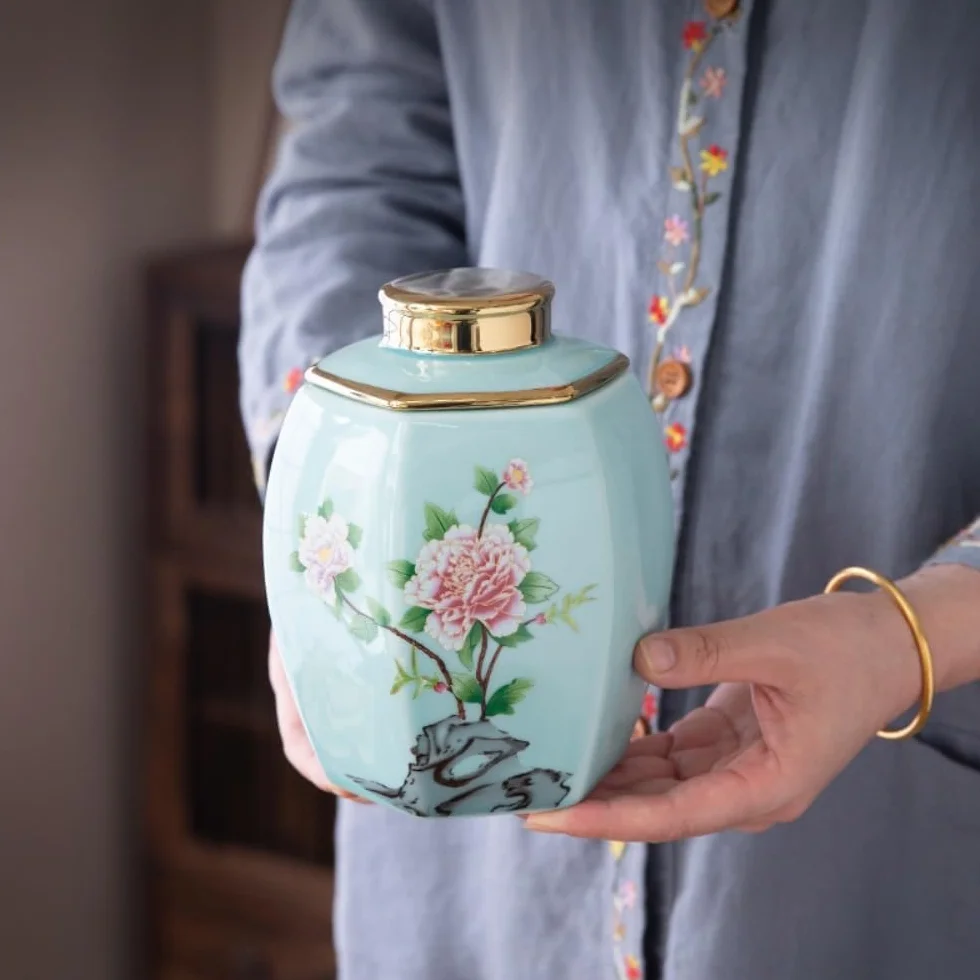 Słoik do przechowywania herbaty, kreatywny, prosty, sypki pojemnik do przechowywania herbaty, ceramiczny słoik z uszczelnieniem, zestaw do herbaty w stylu retro, podwójny słoik, pojemniki do przecho