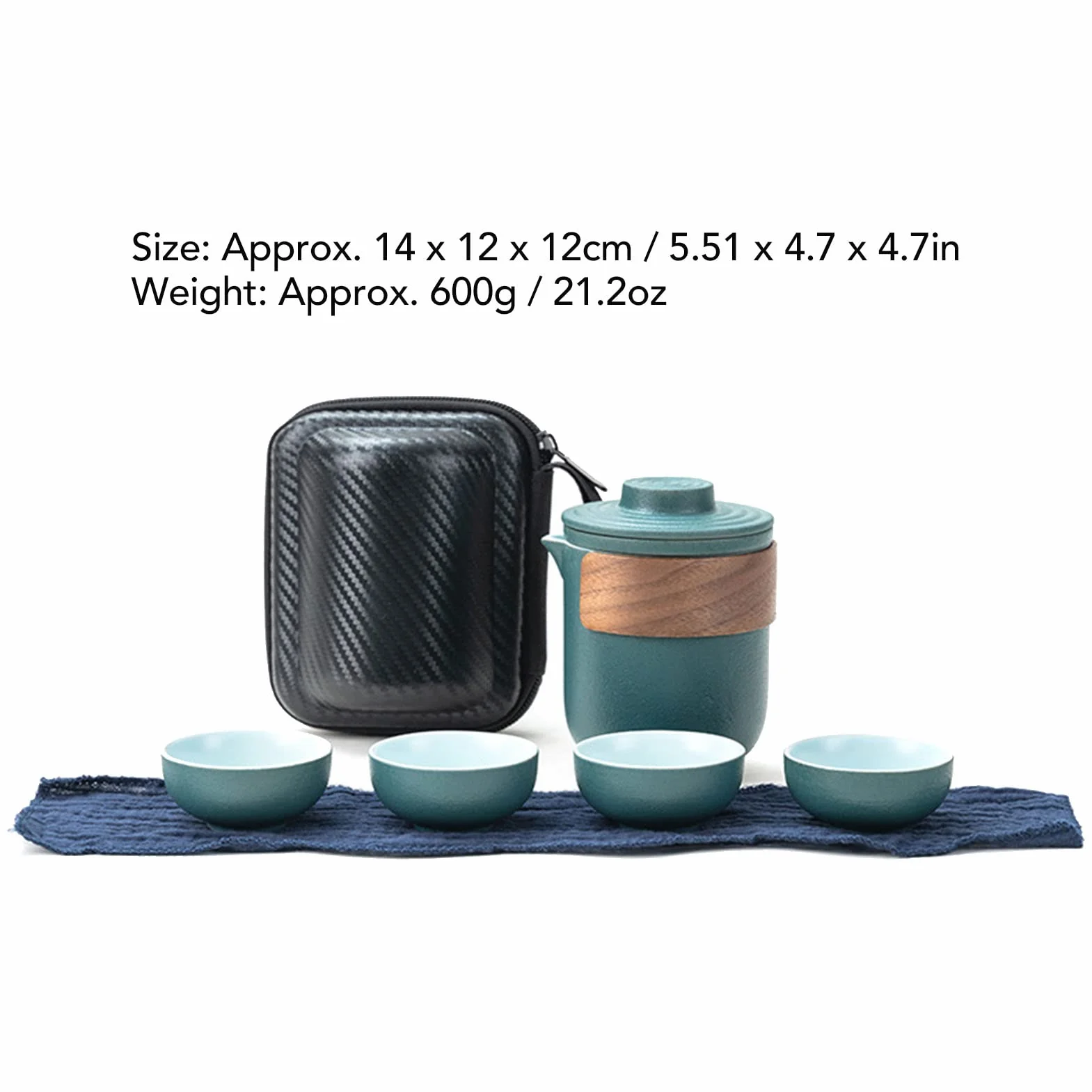 Mini podróżny zestaw ceramicznych dzbanków do herbaty, odporny na oparzenia, podróżny, przenośny mini ceramiczny zaparzacz do herbaty, z torbą do przechowywania, na zewnątrz, zielony garnek z 4