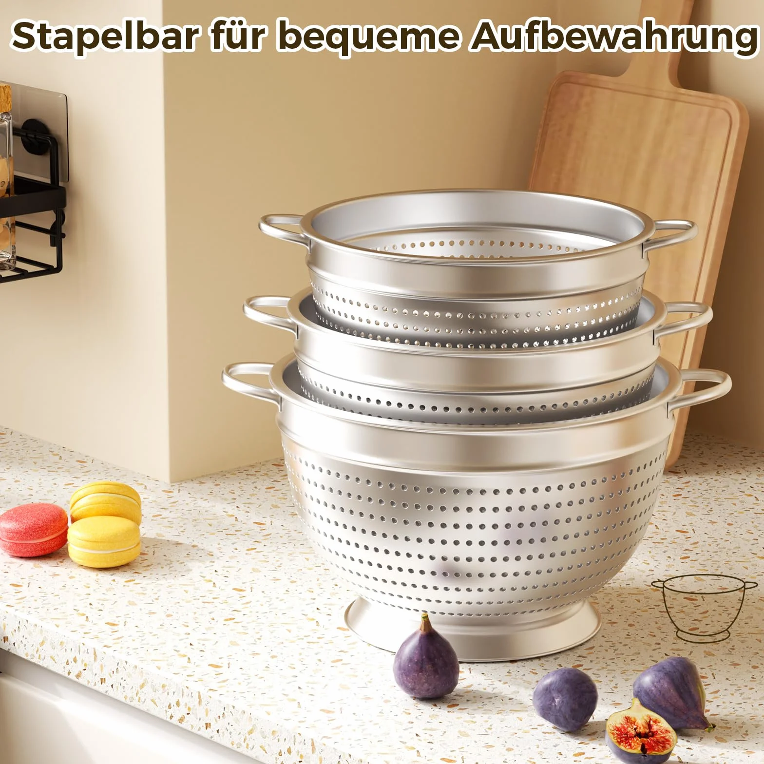 Sitko kuchenne ze stali nierdzewnej, 20/24/26 cm, metalowe sitko kuchenne z uchwytem – sitko o drobnych oczkach do mycia makaronu, warzyw, owoców i ryżu (5)