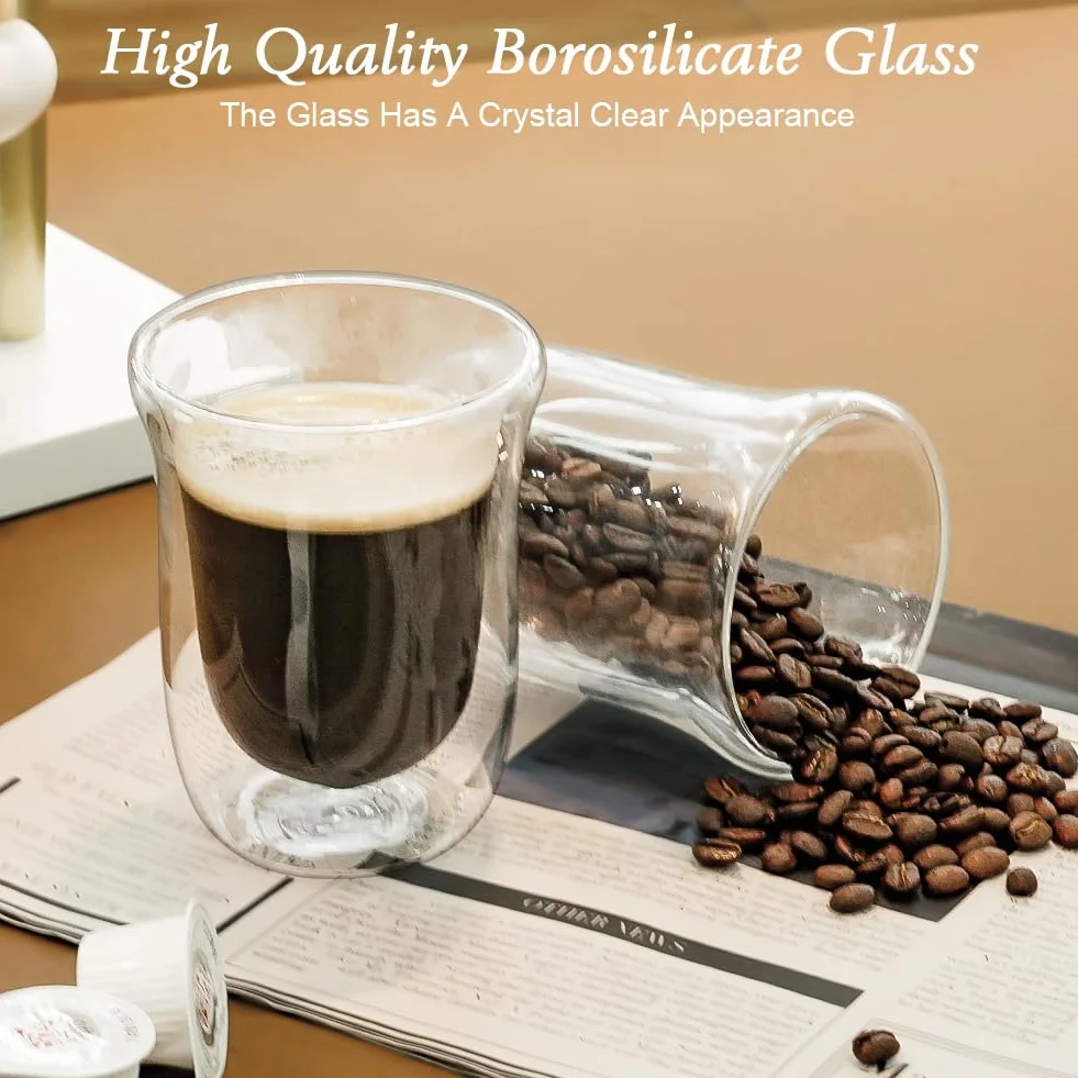 Szklanki termiczne z podwójnymi ściankami,250 ml szklanki do espresso,2 sztuki,szklanki ze szkła borokrzemowego, filiżanki kawy, cappuccino,latte macchiato,herbaty,mleka,piwa,soku
