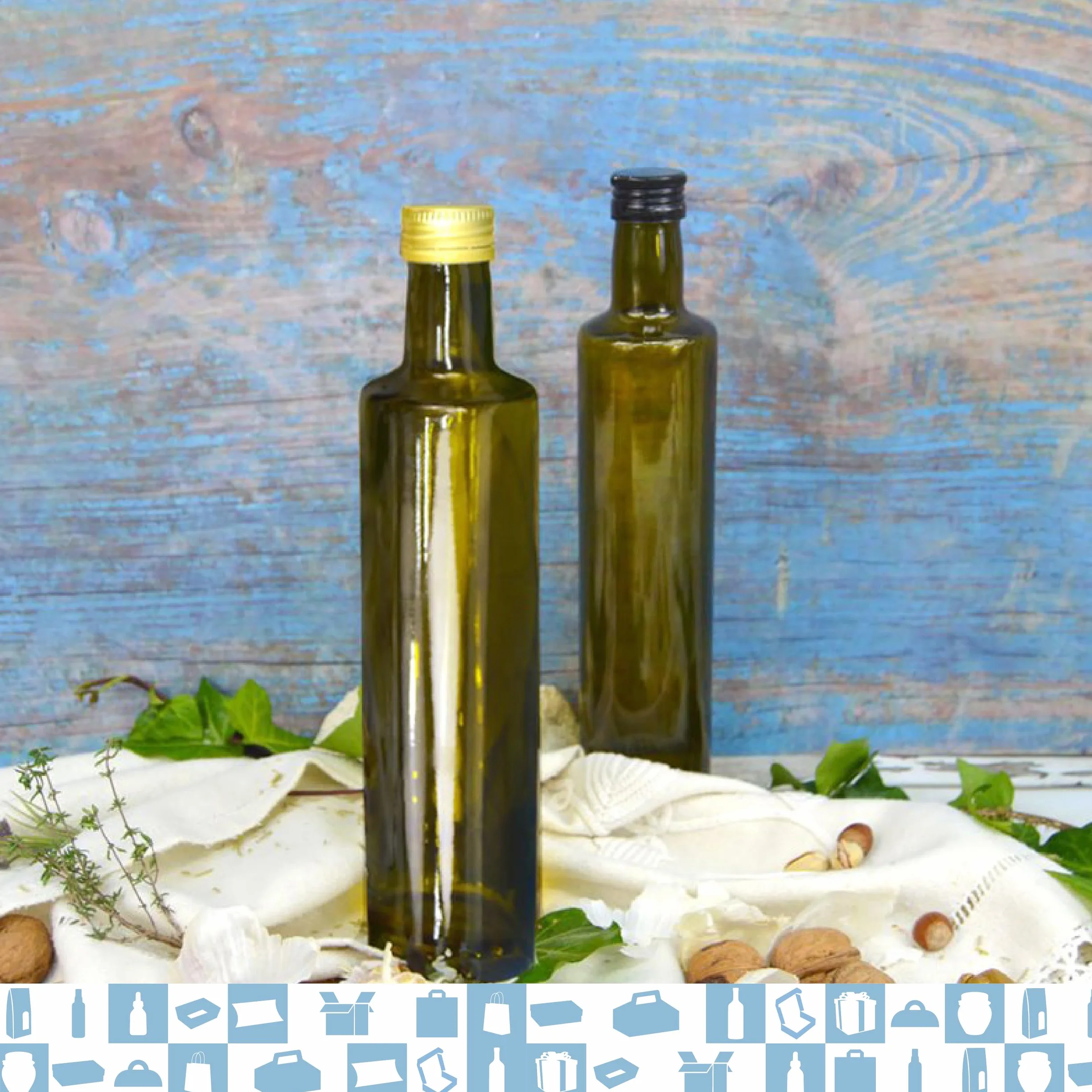 20 butelek z ciemnego szkła 500 ml ze złotą nakrętką z wylewką + 20 puszek + 20 uszczelek + 20 niestandardowych etykiet + 20 etykiet kraft + sznurek - oliwa z oliwek - olej