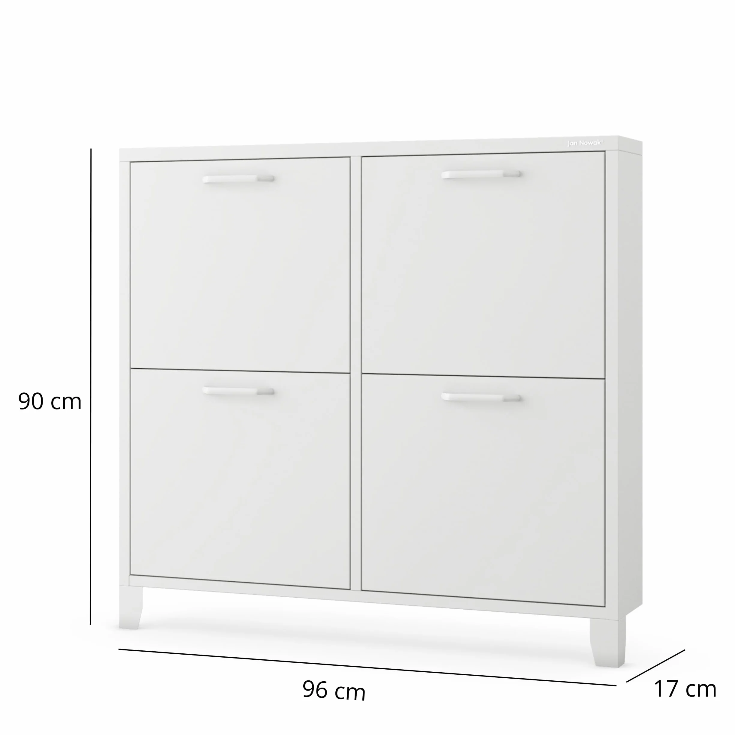 JAN NOWAK Wąska Metalowa Szafka Na Buty SHIRLEY | Na Nóżkach 4 Komory Pojemna Stabilna Nowoczesna Loftowa Minimalistyczna | 960 x 900 x 170 mm (Biały)