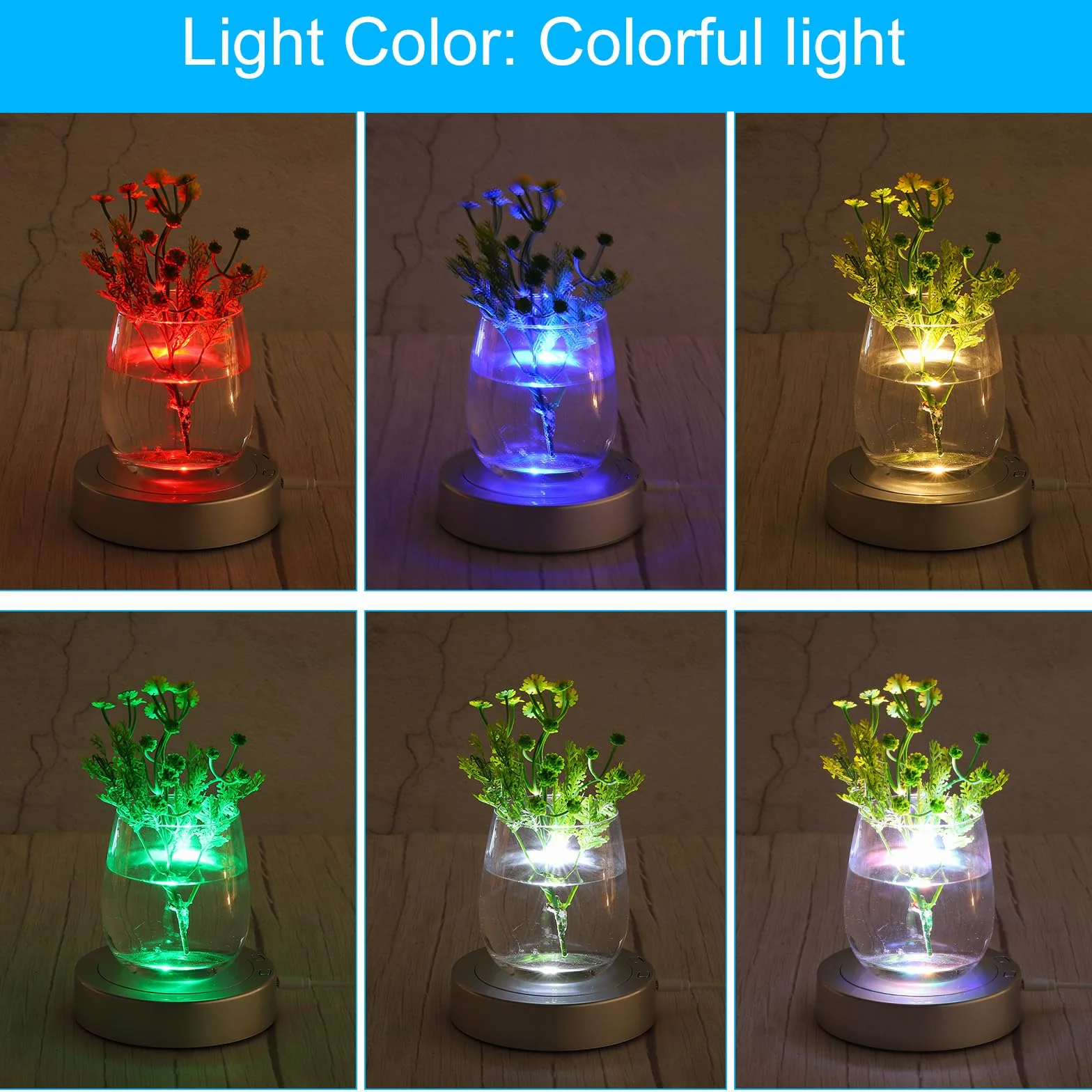 PATIKIL Obrotowy stojak ekspozycyjny 11,4 cm x 8,9 cm, podstawa świetlna LED, 360 stopni, cokoły z 4 obrotowymi i 8 trybami świecenia, do kryształów, szklanej biżuterii, czarny