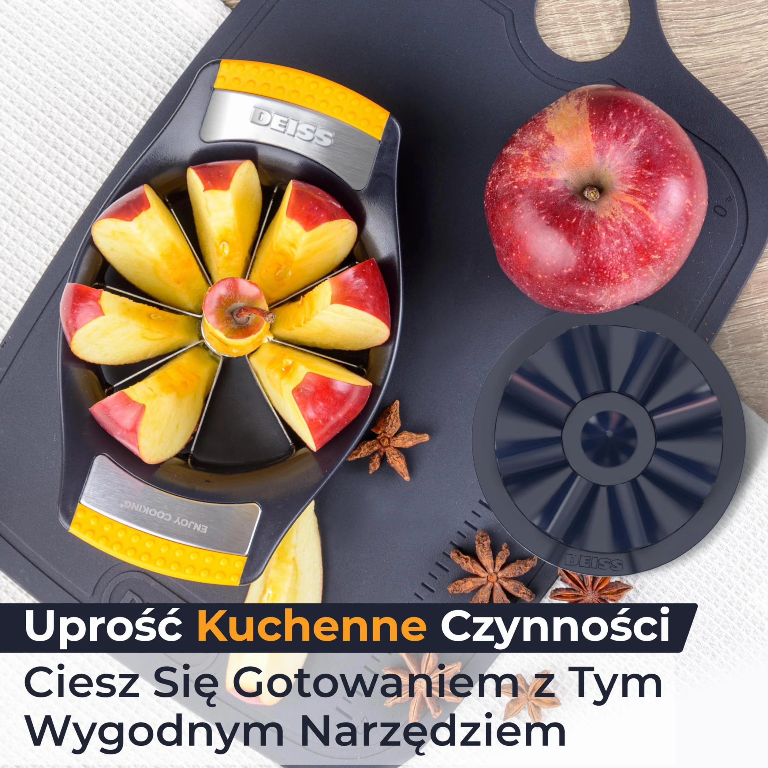 Deiss LUX Duży wydrążacz do jabłko, podstawowy wydrążacz z tnącą podstawą, stalowa narzędzie na 8 części, nadająca krajalnica