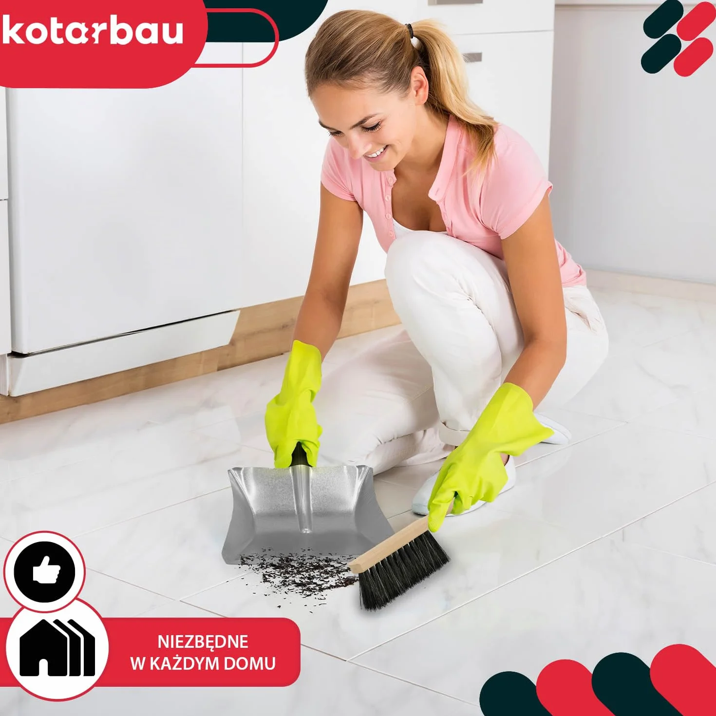 KOTARBAU® Łopatka Śmietniczka - Szufelka Stalowa - Szczotka Zmiotka - Miotła Drewniana
