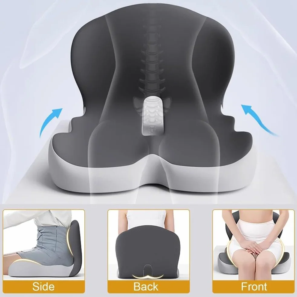 Ergonomiczna poduszka do siedzenia z pianki z pamięcią kształtu na fotel samochodowy i biurowy, poduszka podtrzymująca plecy dla łagodzenia bólu kości ogonowej, wygodna i wspierająca konstrukcja