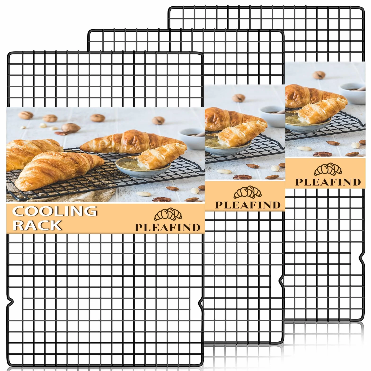 Pleafind Zestaw 3 rusztu piekarnika, 40 cm x 25 cm uniwersalny grill do piekarnika ze stali nierdzewnej, czarny grill do pieczenia, grillowania i suszenia, można myć w zmywarce
