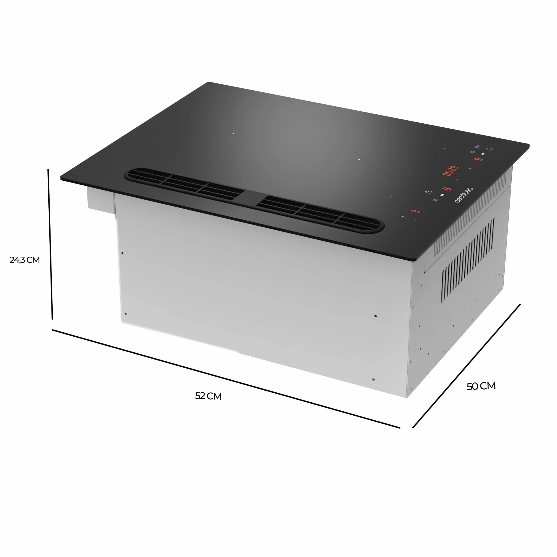 Cecotec Kompaktowa płyta indukcyjna z wbudowanym okapem 40 cm Bolero Squad IH 2200 FullFlex ShieldGlass. 3500W, 9 poziomów, Booster, Kidlock, ssanie 500 m3/h z 4 prędkościami, sterowanie dotykowe