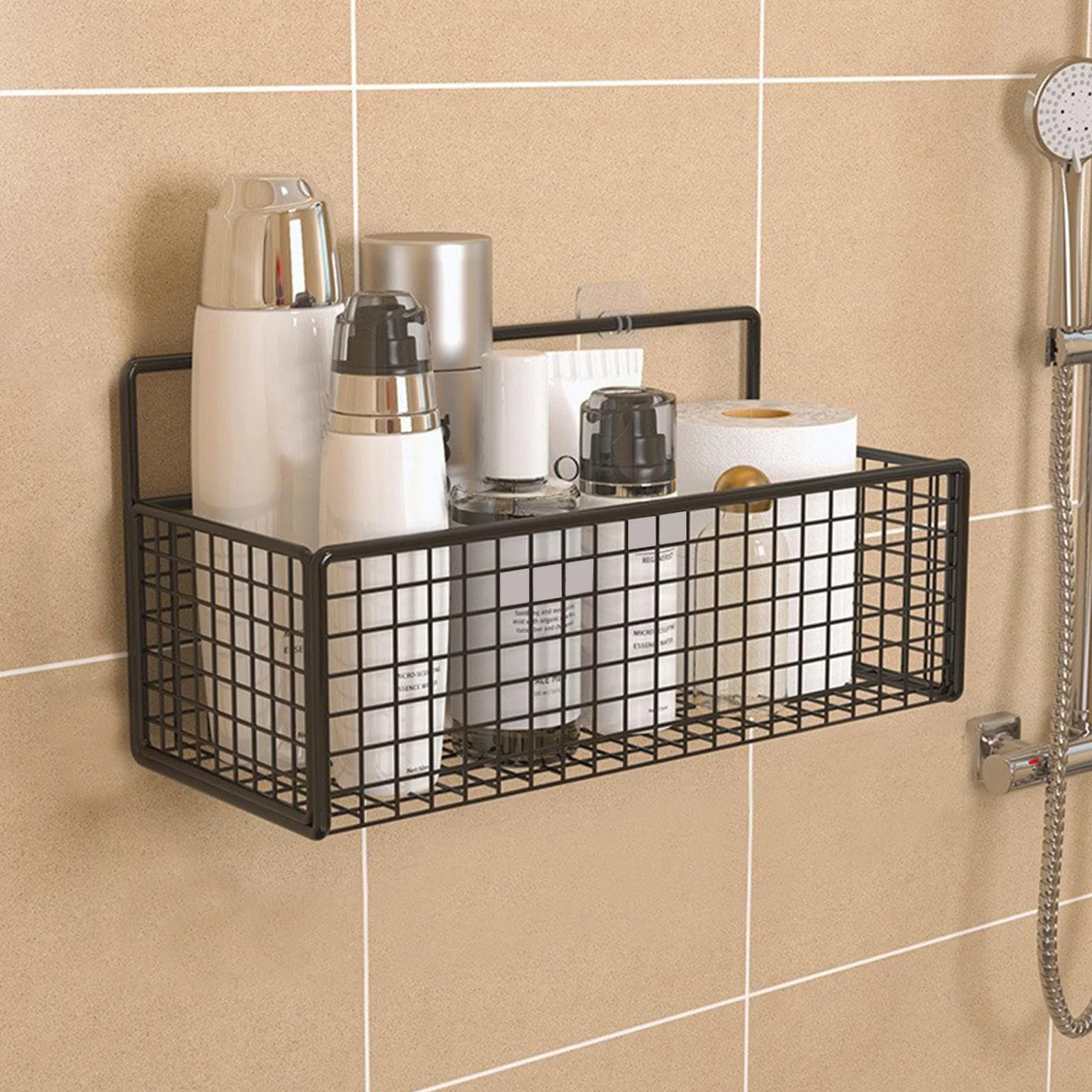 ShowerCaddy, Wall Mounted Iron Storage Shelf for Bathroom & Kitchen, No Drilling Basket Rack with Adhesive Backing for Toiletries Spices Sink Cleaning or ShowerWall Use