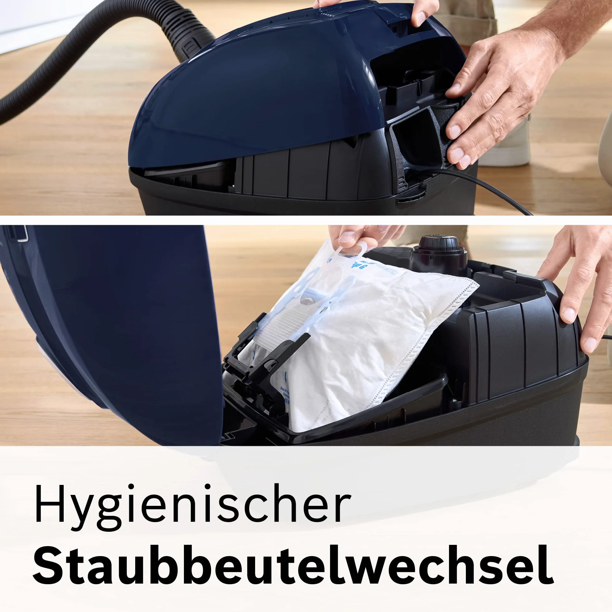 Bosch Odkurzacz z workiem serii 4 BGD38BU2, zrównoważony, filtr higieniczny, silnik 10 lat, klips na akcesoria, dysza do tapicerki, ssawka szczelinowa, wysoka siła ssąca, Made in Germany, 600 W,