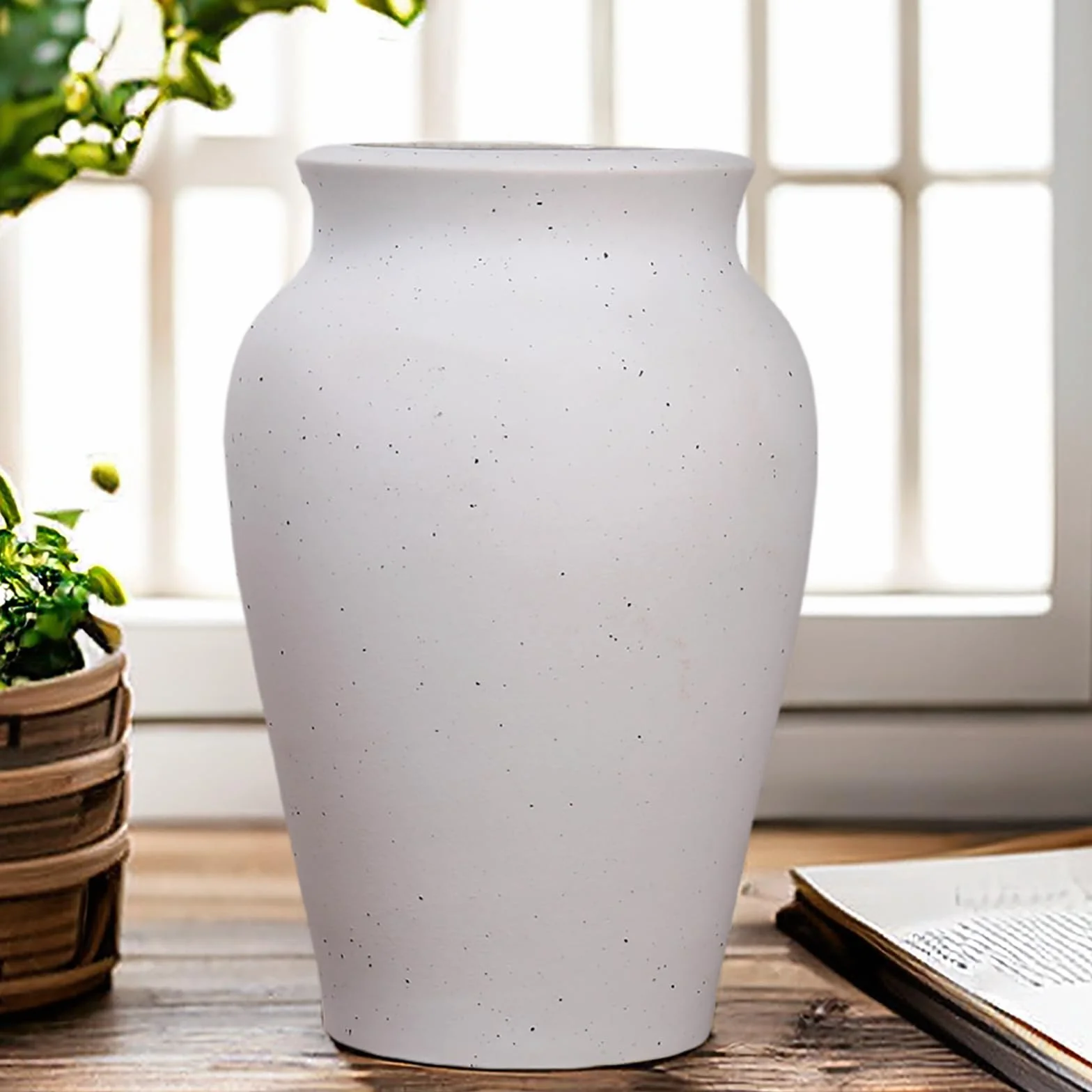 Rustykalny biały ceramiczny wazon na kwiaty wiejskie do dekoracji domu salonu, terakota vintage wazon neutralny wysoki wazon gliniany boho dekoracyjny wazon idealny na stół, kominek i dekoracja