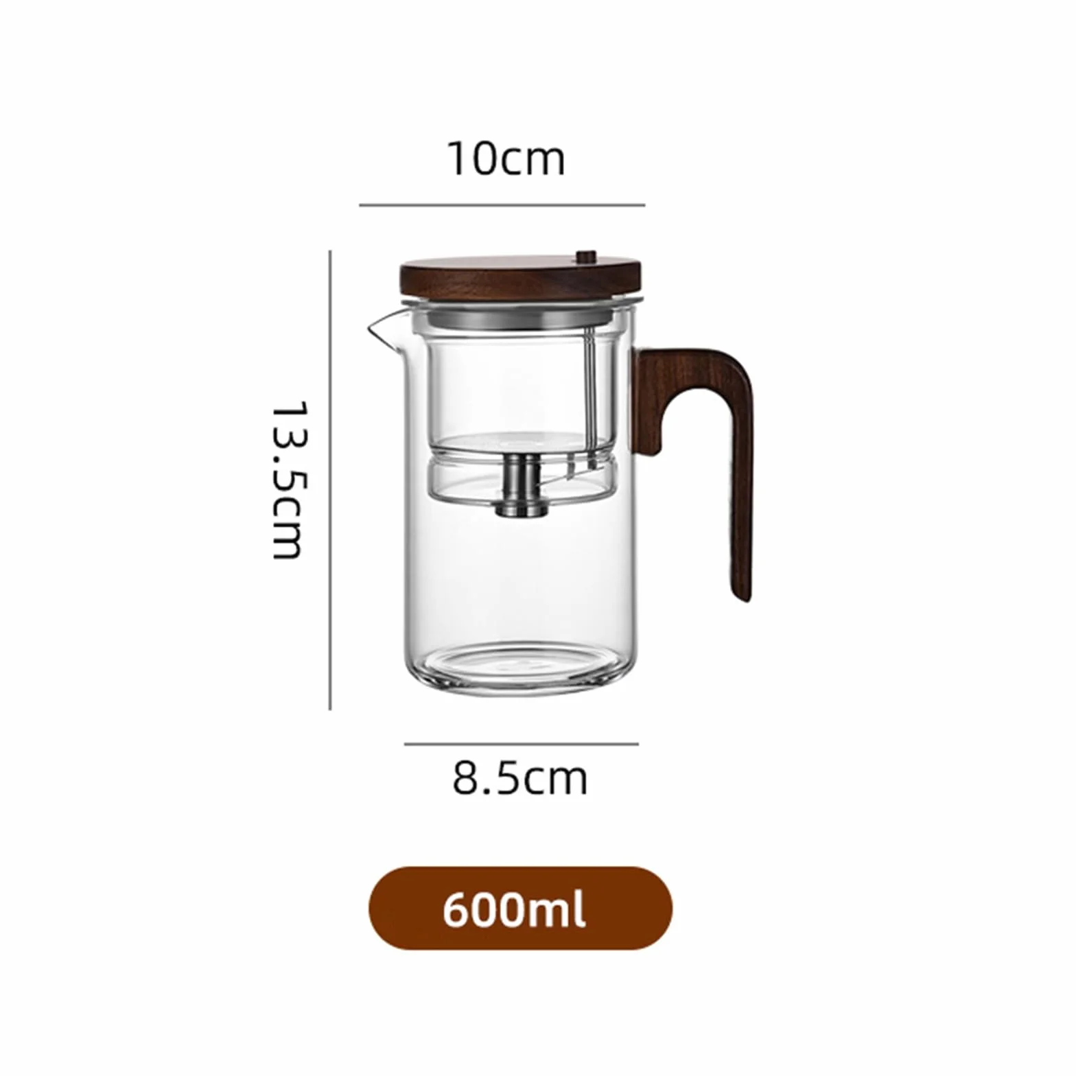 Przezroczysty dzbanek do herbaty 600 ml i 6 filiżanek, magiczny dzbanek do herbaty z magnetyczną pokrywką filtrującą, inteligentna funkcja oddzielania wody, zdejmowany dzbanek do herbaty w kształcie
