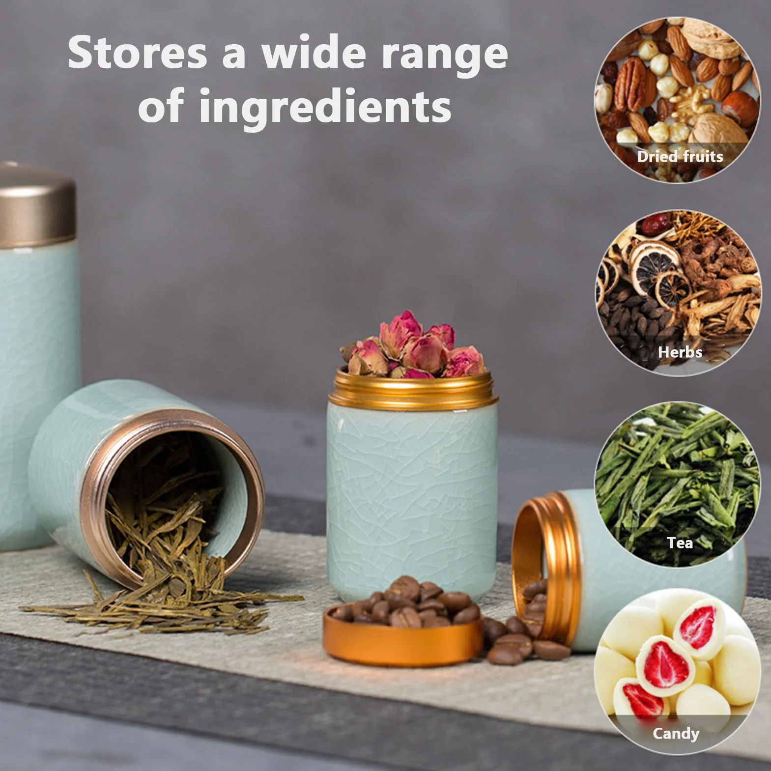 2 małe ceramiczne pojemniki do matchy, zestaw matcha, ceramiczna puszka na herbatę, przenośne pojemniki do przechowywania, 70 ml + 100 ml matcha, puszki na herbatę sypką (zielone, B)