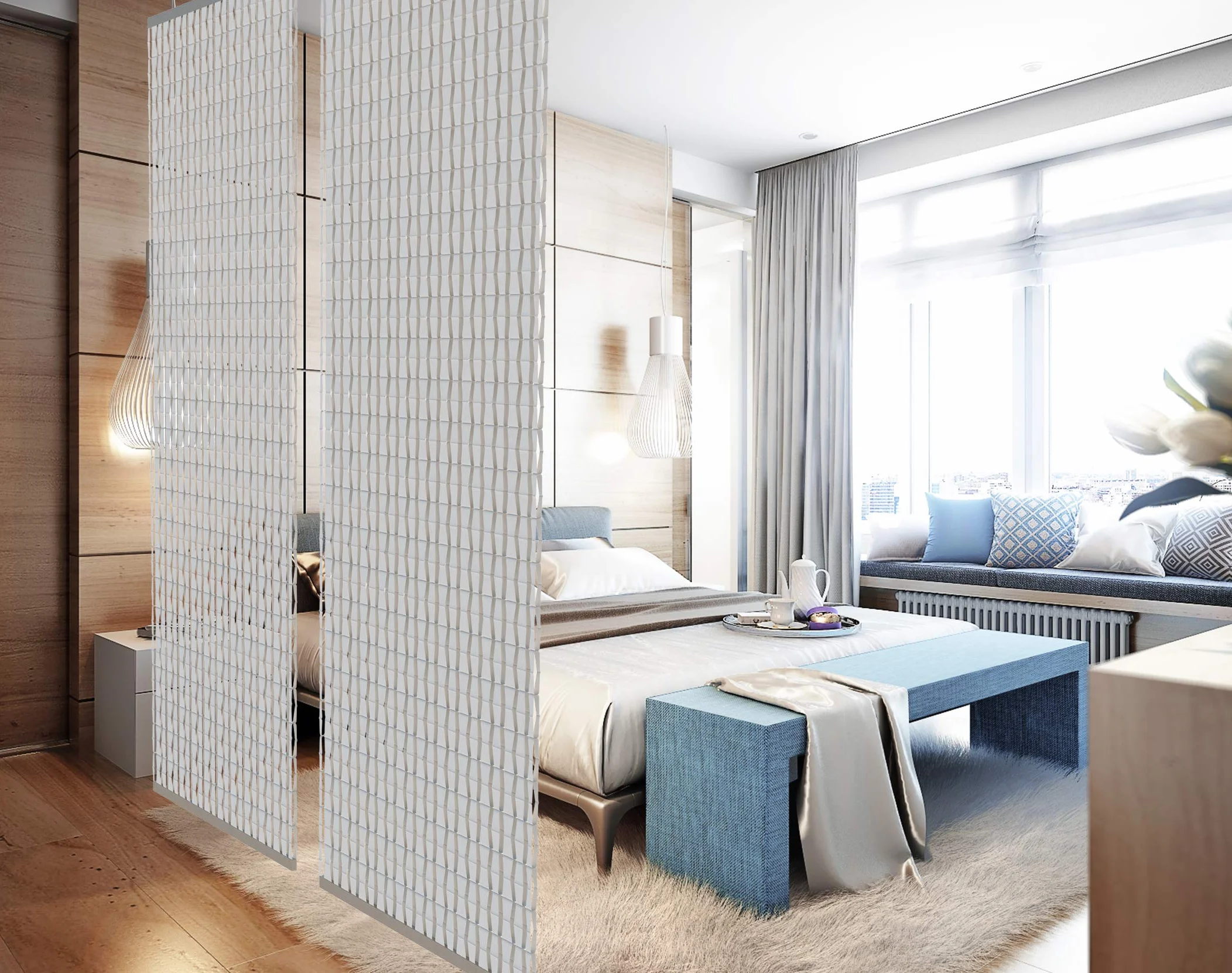 YourCasa Wisząca ścianka działowa, element designerski, parawan zapewniający ochronę przed wzrokiem, wielofunkcyjny, dekoracja do każdego pomieszczenia, przepuszcza światło, 120 x 240 cm (biała)