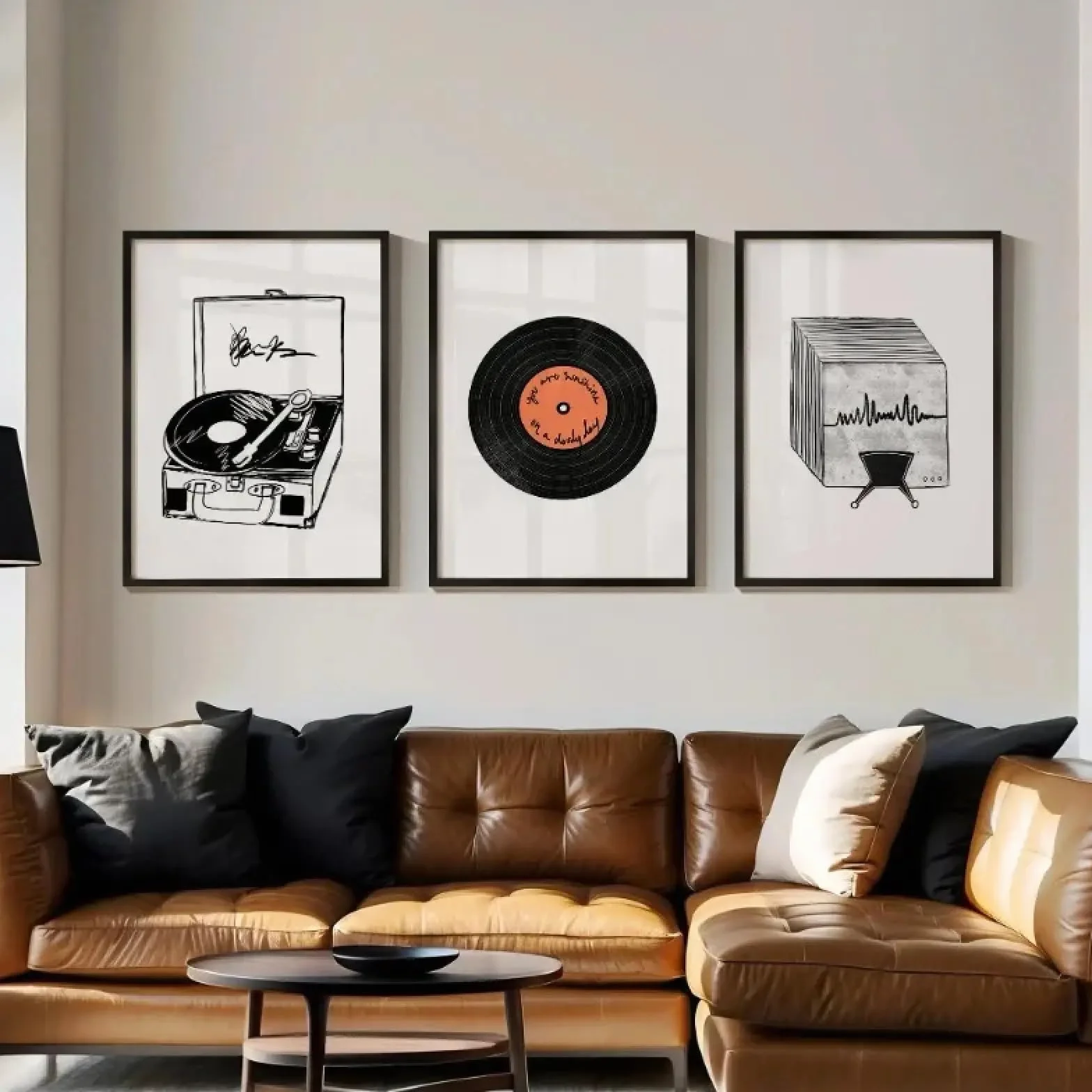 TONGYINLI Drukowanie płyt winylowych z połowy wieku, plakaty i druki fonografowe dla miłośników muzyki, płótno ścienne, obraz do dekoracji salonu, 50 x 70 cm x 3 ramki