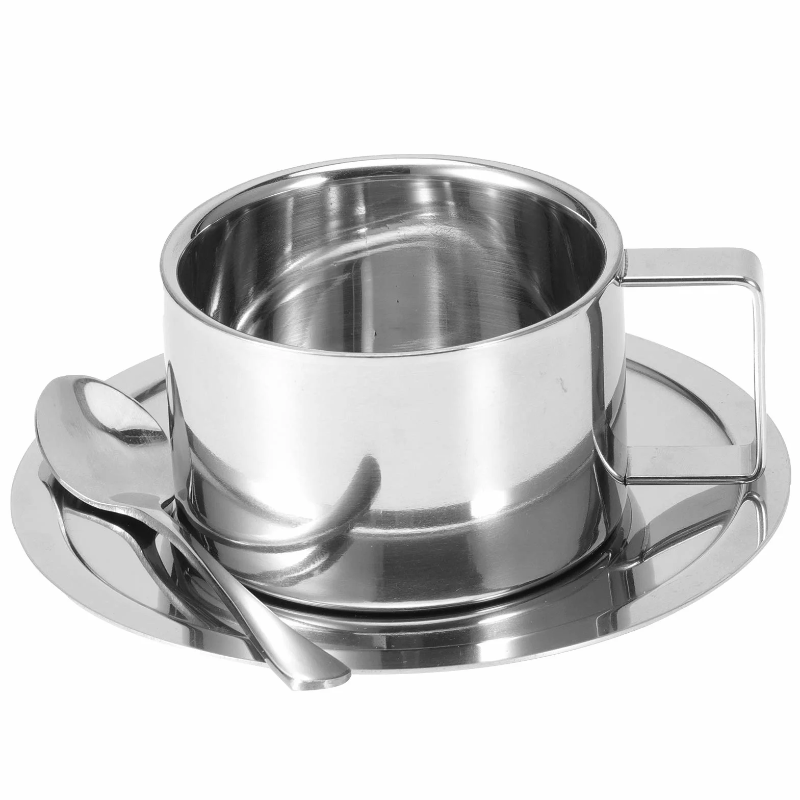 Filiżanki Kawy z Spodkami i łyżkami, Kubek ze Stali Nierdzewnej na Kubek Termiczny Podwójnie żalowy Zestaw Termotasowy na Latte Cappuccino Kawa