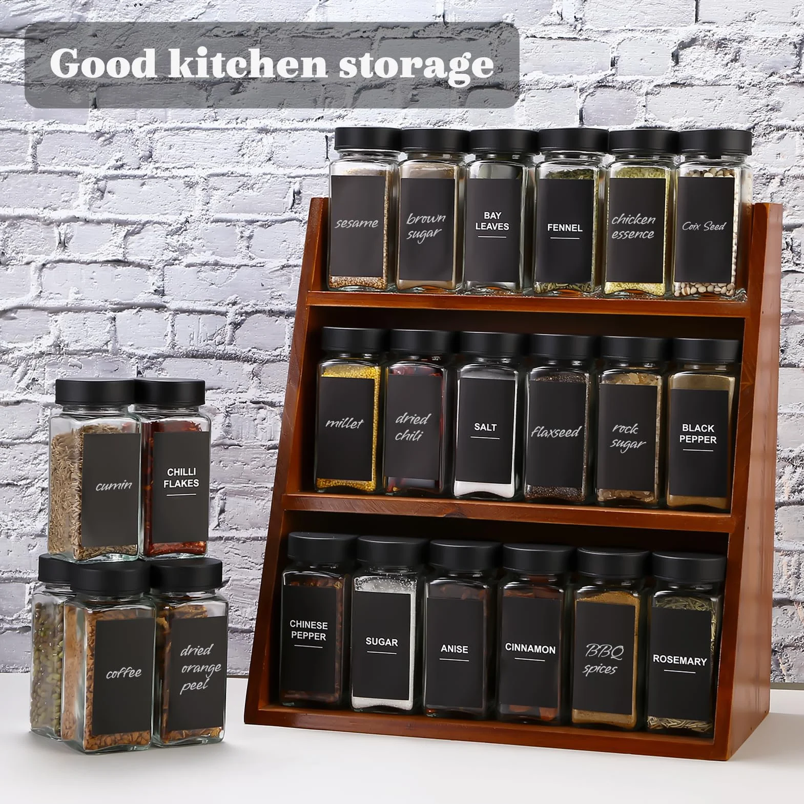 LUFEVRM Minimalistyczne kwadratowe szklane słoiki na przyprawy z pokrywkami, 120 ml, 4,3 cm x 10,7 cm x 4,1 cm, zawiera lejek i szczotkę, organizer na przyprawy