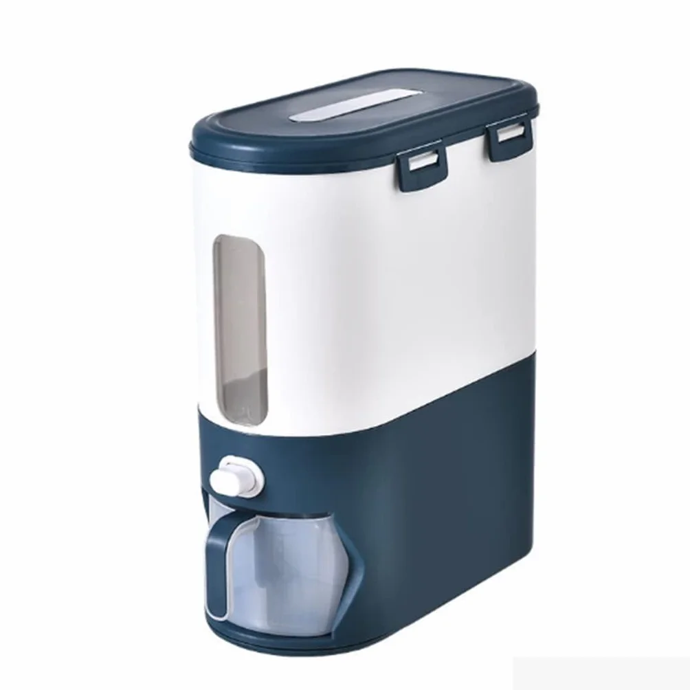 Dozownik Płatków Kukurydzianych Dozownik zbóż blat, spiżarnia ryżowa Duży Healtight Grain Dispenser Container One-Click Household Household Hermetyczny (Color : Blue-15kg)