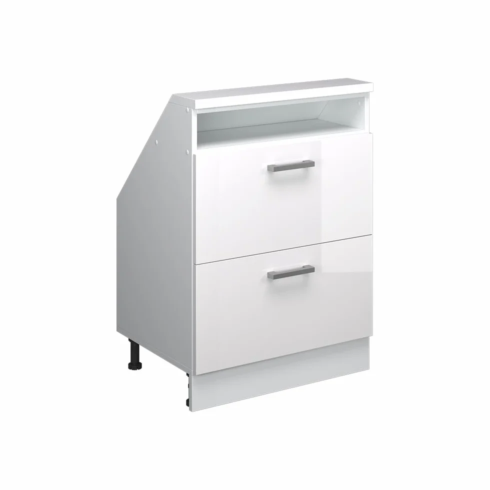 Vicco Szafa skosna Rion, Biały wysoki połysk/Biały, S60 x G46 cm z 2 szufladami, oszczędność miejsca pod skosami