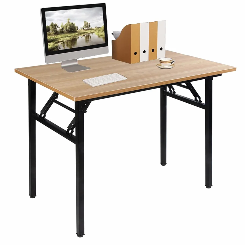 sogesfurniture Stół składany biurowy, do nauki, do pisania, do komputera PC, laptopa, stół do pracy, do jadalni, do gier, bez potrzeby instalacji, 100x60x75cm, teak i czarny AC5TB-100-SF