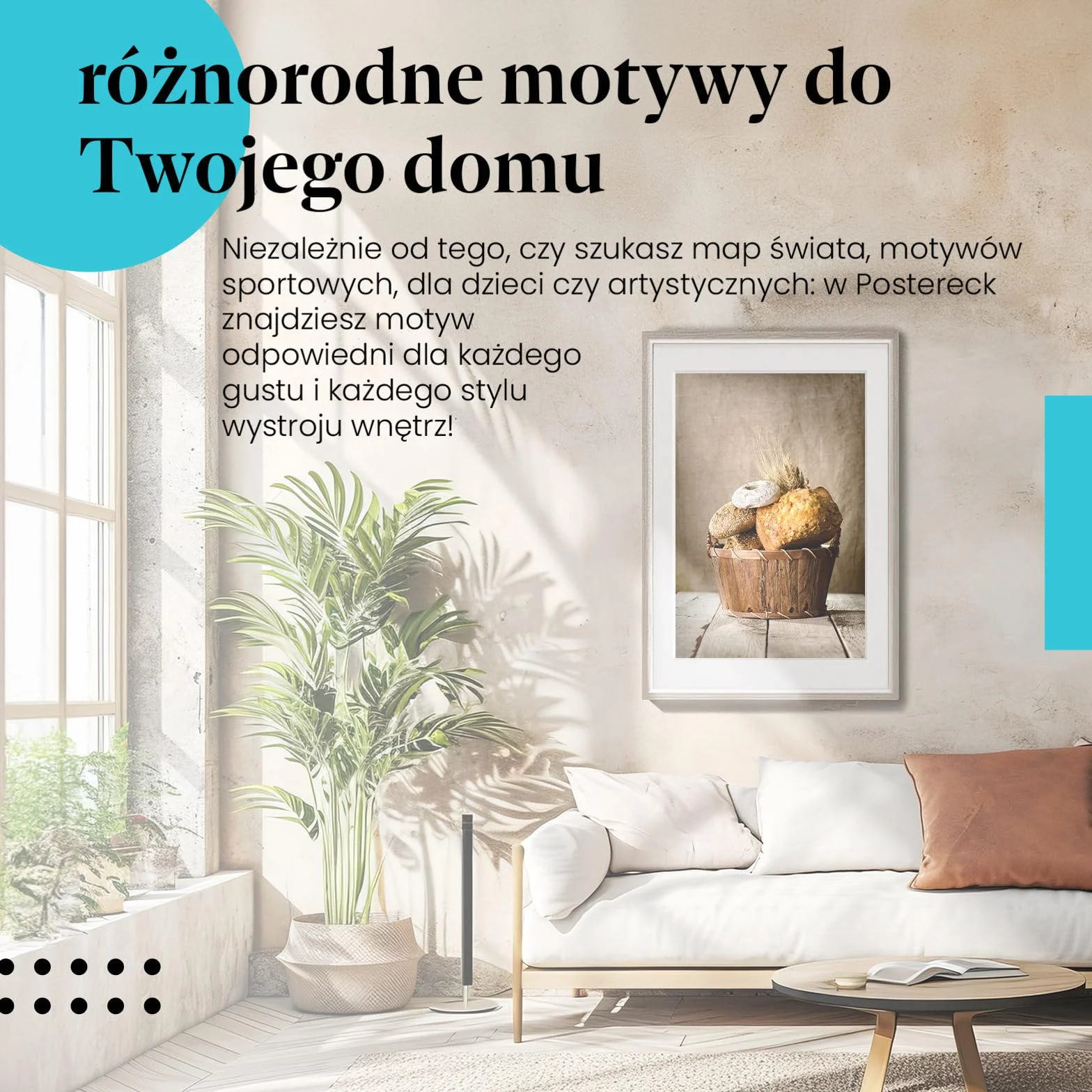 Postereck - 2662 - Kosz z Chlebem, Śniadanie, Pieczywo, Kuchnia – Wydruk, Dekoracja Ścienna - ekran - 100,0 cm x 75,0 cm