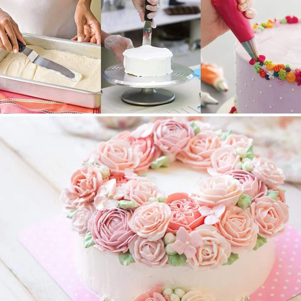 106 szt. artykuły do dekorowania ciast, zestaw do dekoracji babeczek narzędzia do pieczenia DIY artykuły do pieczenia ciasta z obrotową łopatką, dyszą itp