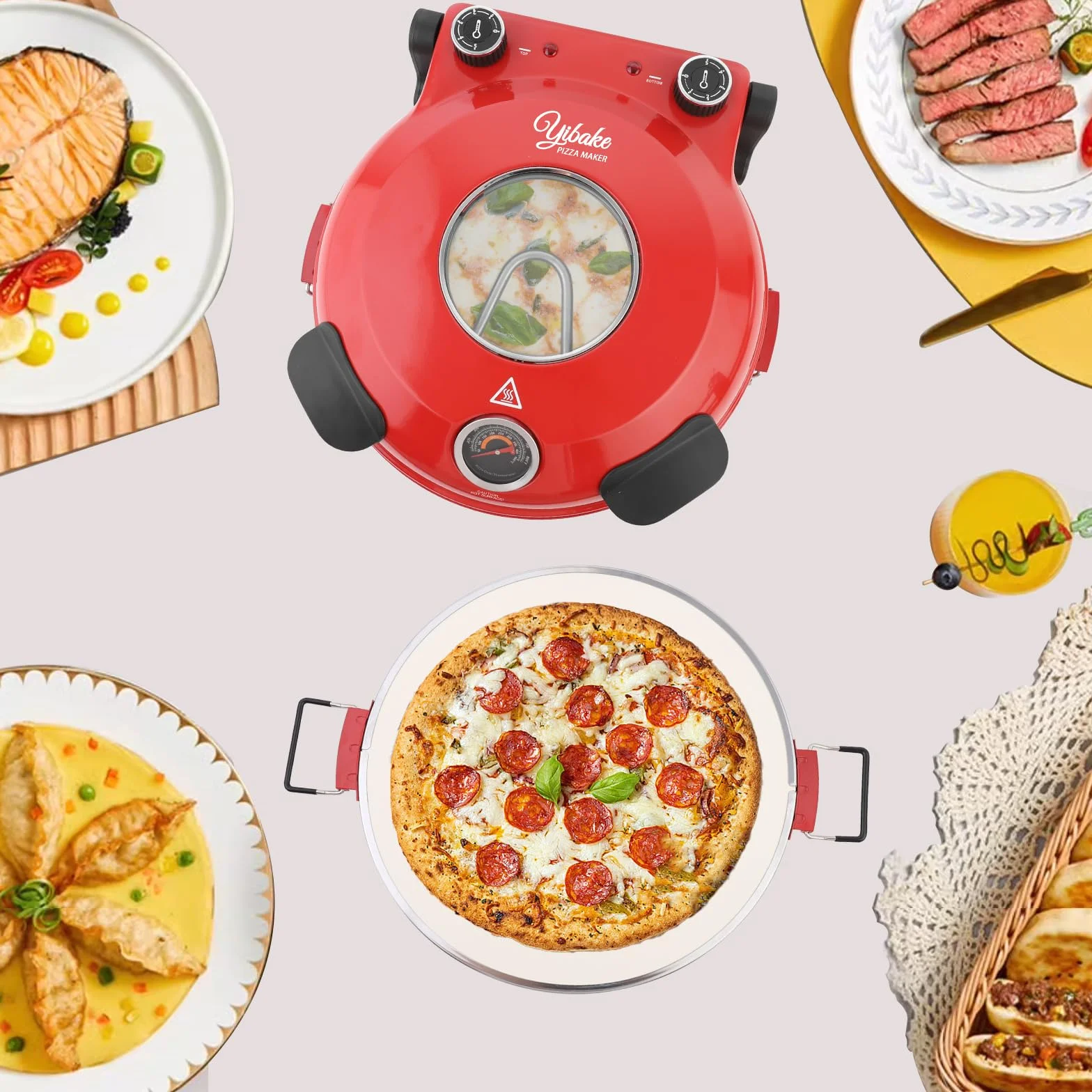 Elektryczny piec do pizzy 1200 W podwójna regulacja temperatury czerwony