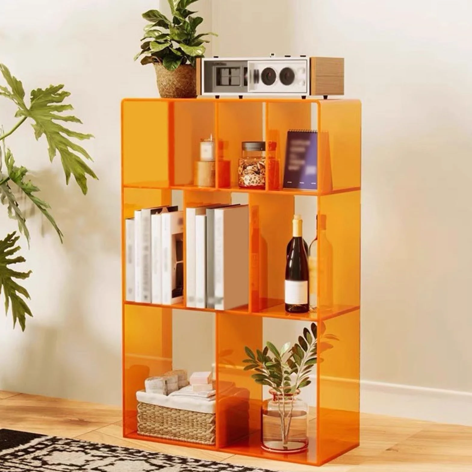 Stojak na płyty Stojak na płyty winylowe, akrylowy, wielokomorowy, półka książki i albumy(Orange)