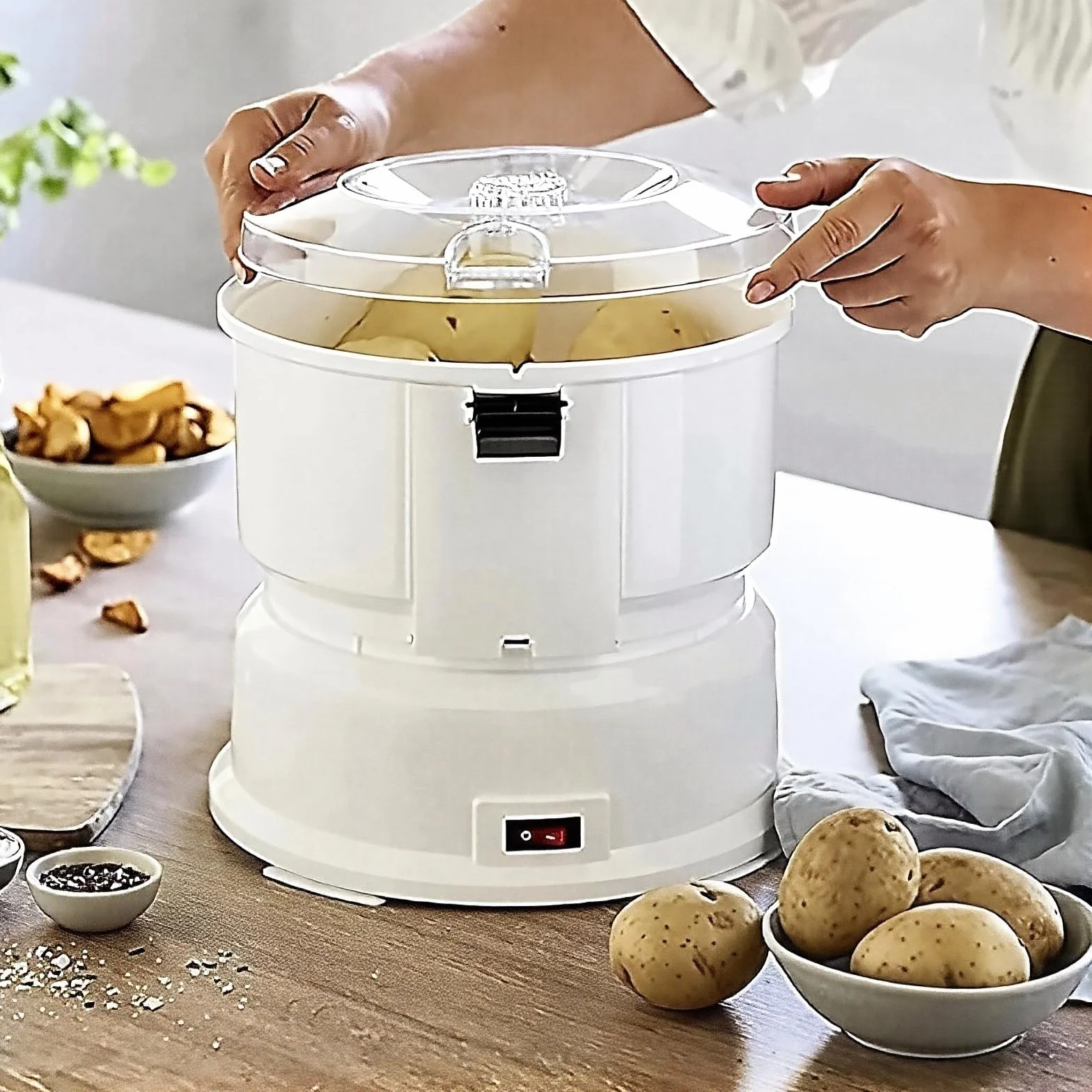 Elektryczna obieraczka do ziemniaków – automatyczna obieraczka do warzyw o pojemności 1 kg, szybkie obieranie w ciągu 1 minuty, obrotowa blokada bezpieczeństwa do użytku w kuchni