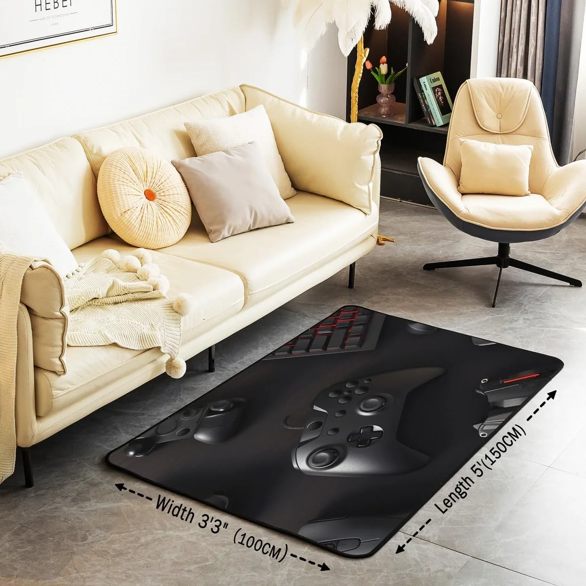 Loussiesd Dywan do salonu dla graczy, 100 x 150 cm, gamingowy dywan akcentujący dla chłopców, dziewcząt, nastolatków, nowoczesny kontroler konsoli do gier, wewnętrzna mata podłogowa, joystick, ziemia,