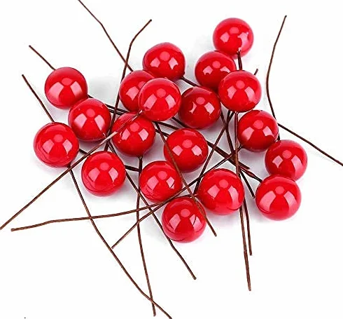 Yosoo 100 sztuk sztuczna czerwona wiśnia bożonarodzeniowa dekoracja wiszące ozdoby Holly Berry Festiwal świąteczny sztuczny owoc dekoracja DIY