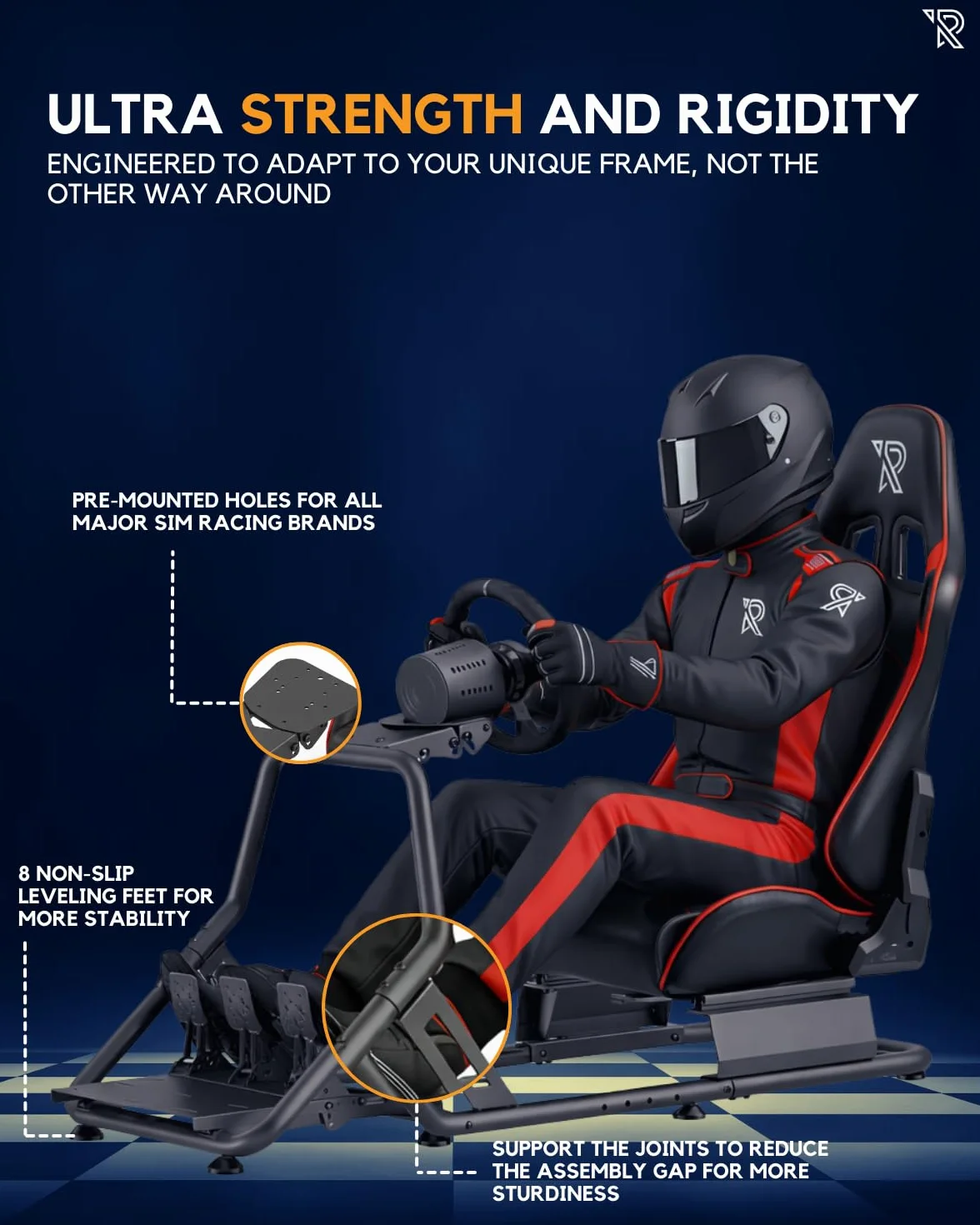 Ranqer Racing Simulator Cockpit - Racing chair with steel frame - Racing Cockpit/Racing Simulator Rhair - Adjustable Backrest for Beginners and Professionals - Metal frame - Simracing cockpit