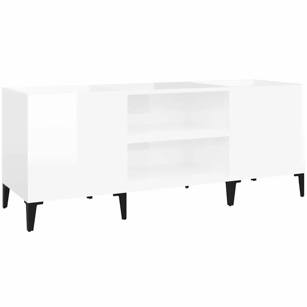 Générique Szafka z płytą winylową 121 x 38 x 48 cm, biała, szafka do przechowywania z wytrzymałym blatem do gramofonu, przemysłowe metalowe nóżki, szafka pod telewizor lub boczny