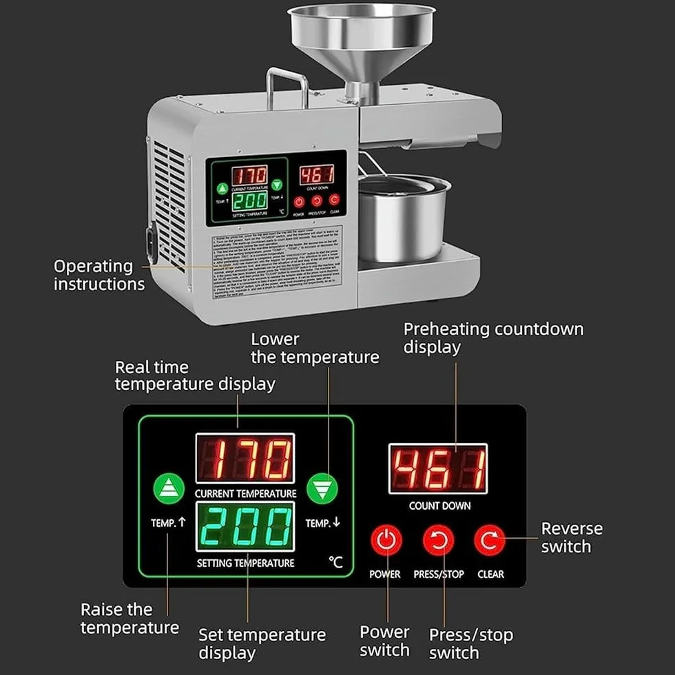 Ekstraktor oleju tłoczonego na zimno, inteligentna kontrola i regulacja temperatury 40-240℃ do domowej kuchni i użytku komercyjnego - idealny do orzechów, pekanu, siemienia lnianego, migdałów i innych