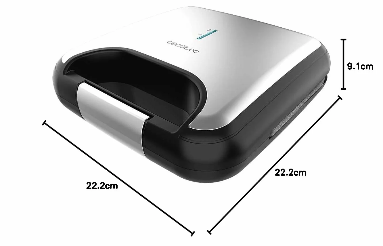 Cecotec Opiekacz do kanapek Rock'nToast Classic +. 800 W, 2 kanapki z wykończeniem ze stali nierdzewnej, trójkątne płyty z powłoką nieprzywierającą, bez PFOA, uchwyt Cold Touch