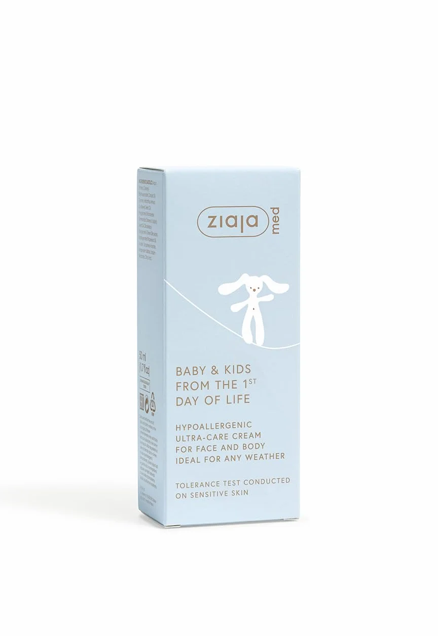 BABY & KIDS Ultra-Care krem do twarzy i ciała dla niemowląt | Hipoalergiczny nawilżający noworodka | Bez perfum | 96% naturalnych składników | 50 ml ZIAJA MED