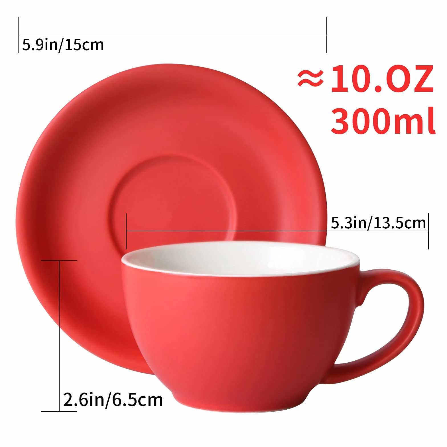 Yundu Zestaw filiżanek do cappuccino i kawy, 4 x 300 ml, ceramiczne, matowe ciemne odcienie, mieszanka do latte art i baristy