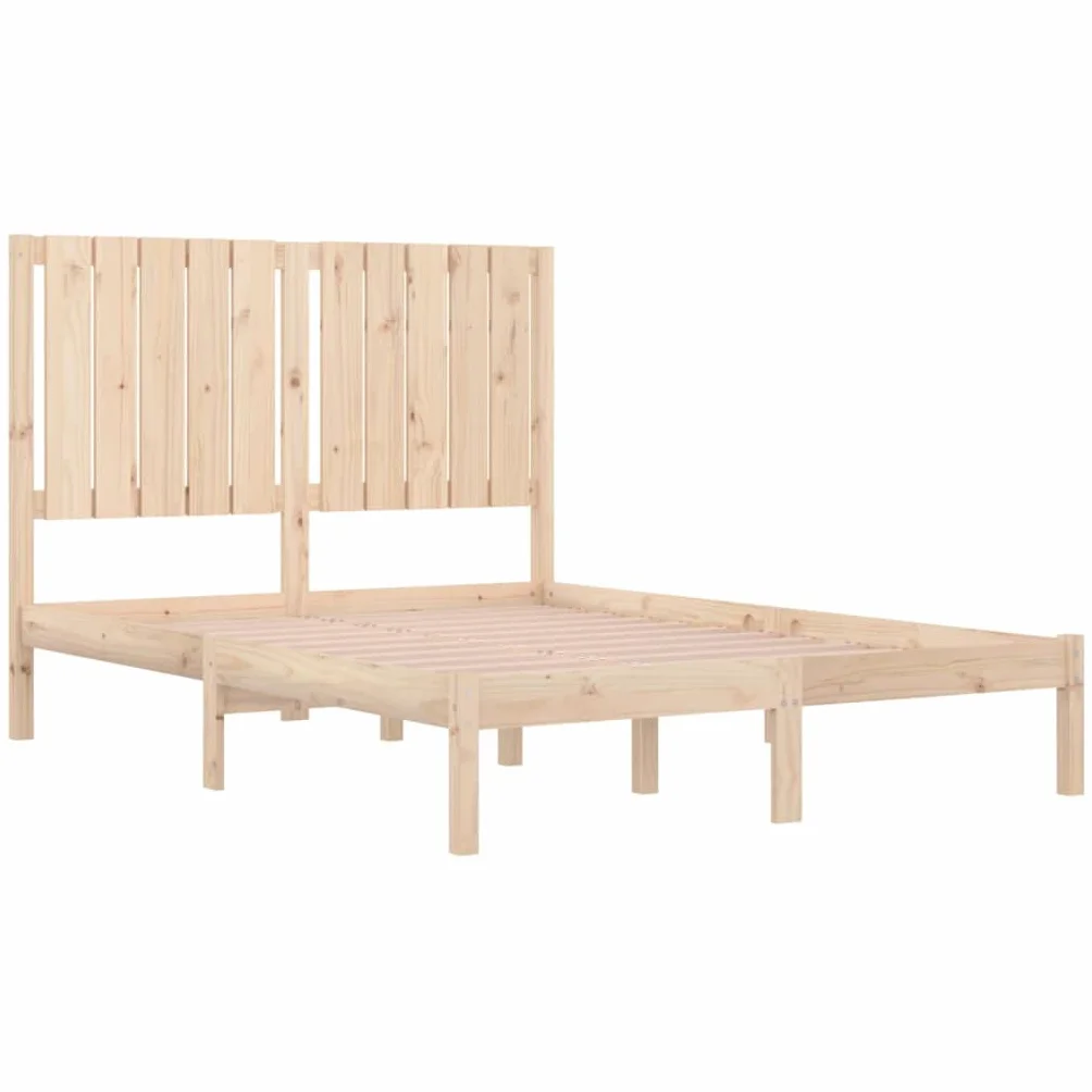 Lite drewno sosnowe z zagłówkiem klasyczny 120x200 cm Brąz | Rama łóżka 120x200 cm lite drewno sosnowe bez materaca z zagłówkiem do sypialni