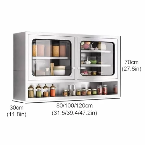 Szafka ścienna ze stali nierdzewnej, regulowana, otwarta półka, regał do przechowywania, montowany na ścianie, szafka do kuchni, łazienki i salonu, 120 x 60 x 35 cm – i stylowa