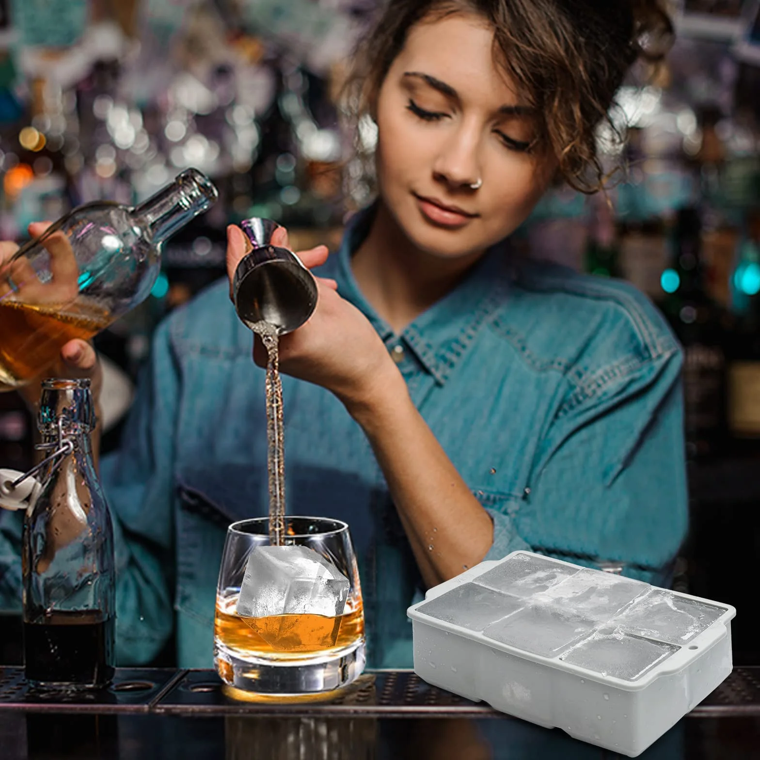 Nax Caki duży, kwadratowy silikonowy pojemnik na kostki lodu z pokrywką, do whisky, koktajli, bourbona, zup, mrożonych smakołyków, łatwe wyjmowanie z formy, wolne od BPA