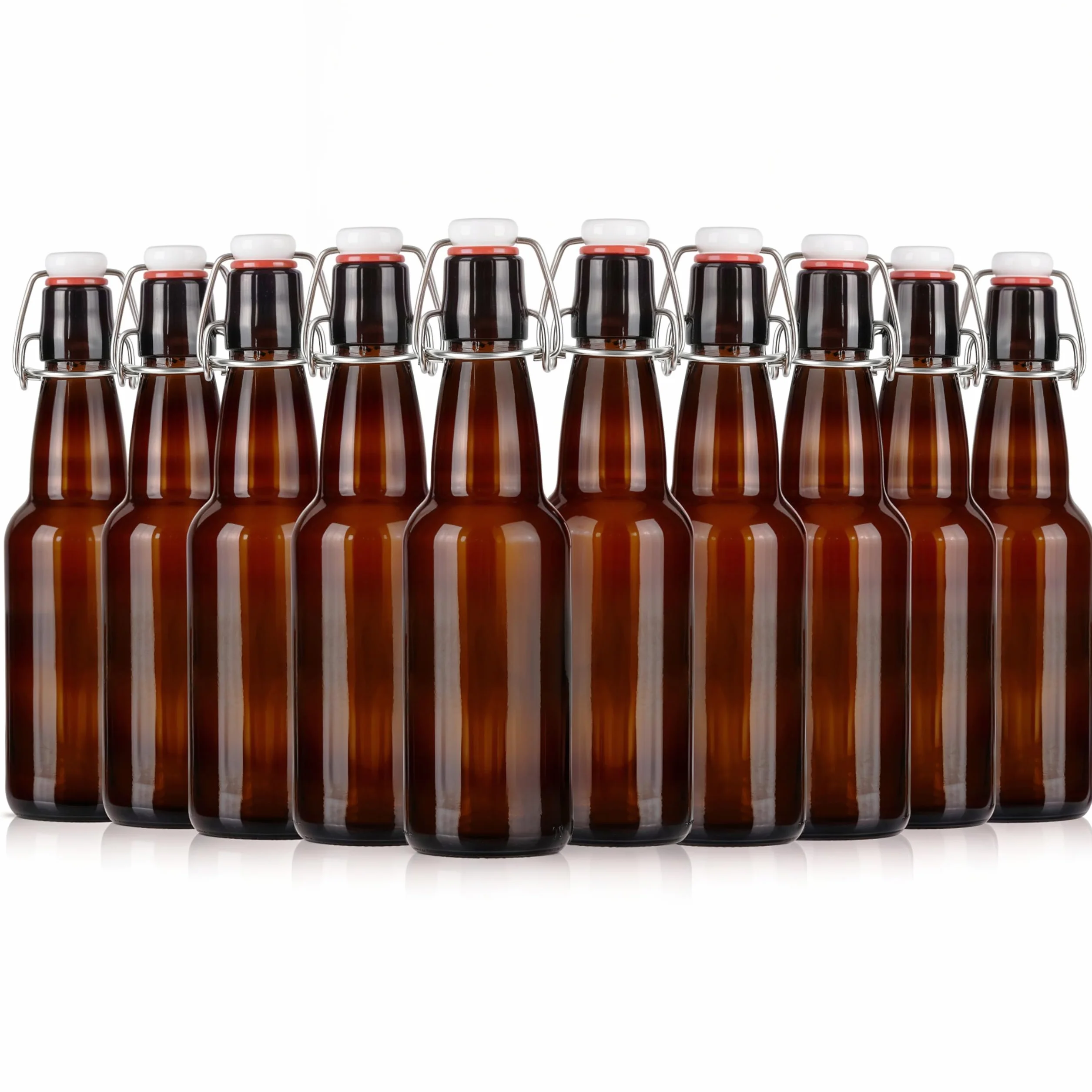 Pusta butelka na piwo z zakrętką i lemoniadę - Małe bursztynowe szklane 360 ml z etykietami (zestaw 10)