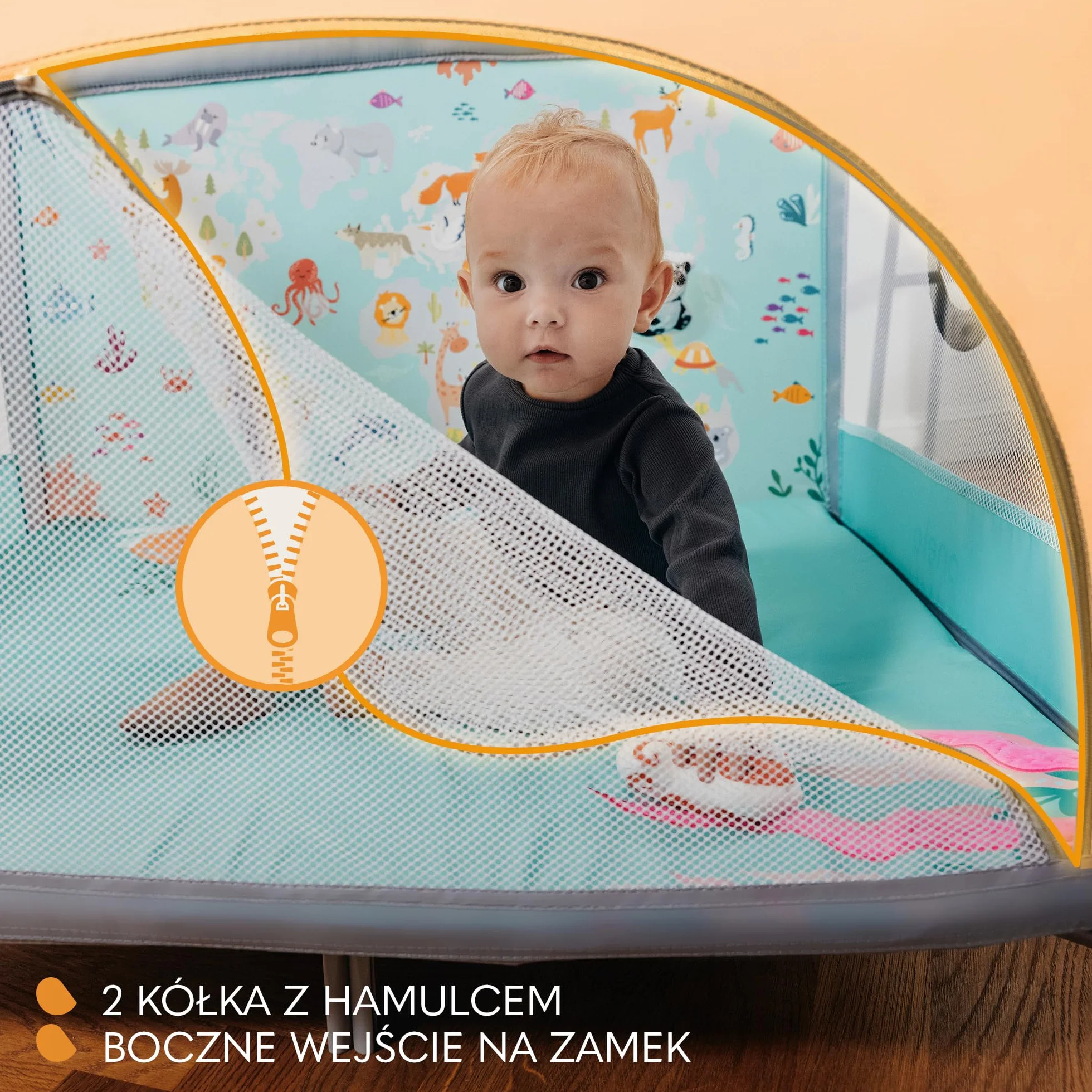 LIONELO MILLE Łóżeczko 2 w 1 Turystyczne Podróżne i Kojec dziecięcy do 15 kg 100x100cm 0-36 miesięcy, Boczne Wejście na Zamek, Materac, Koła z Hamulcem, Łatwe Składanie, Torba Transportowa