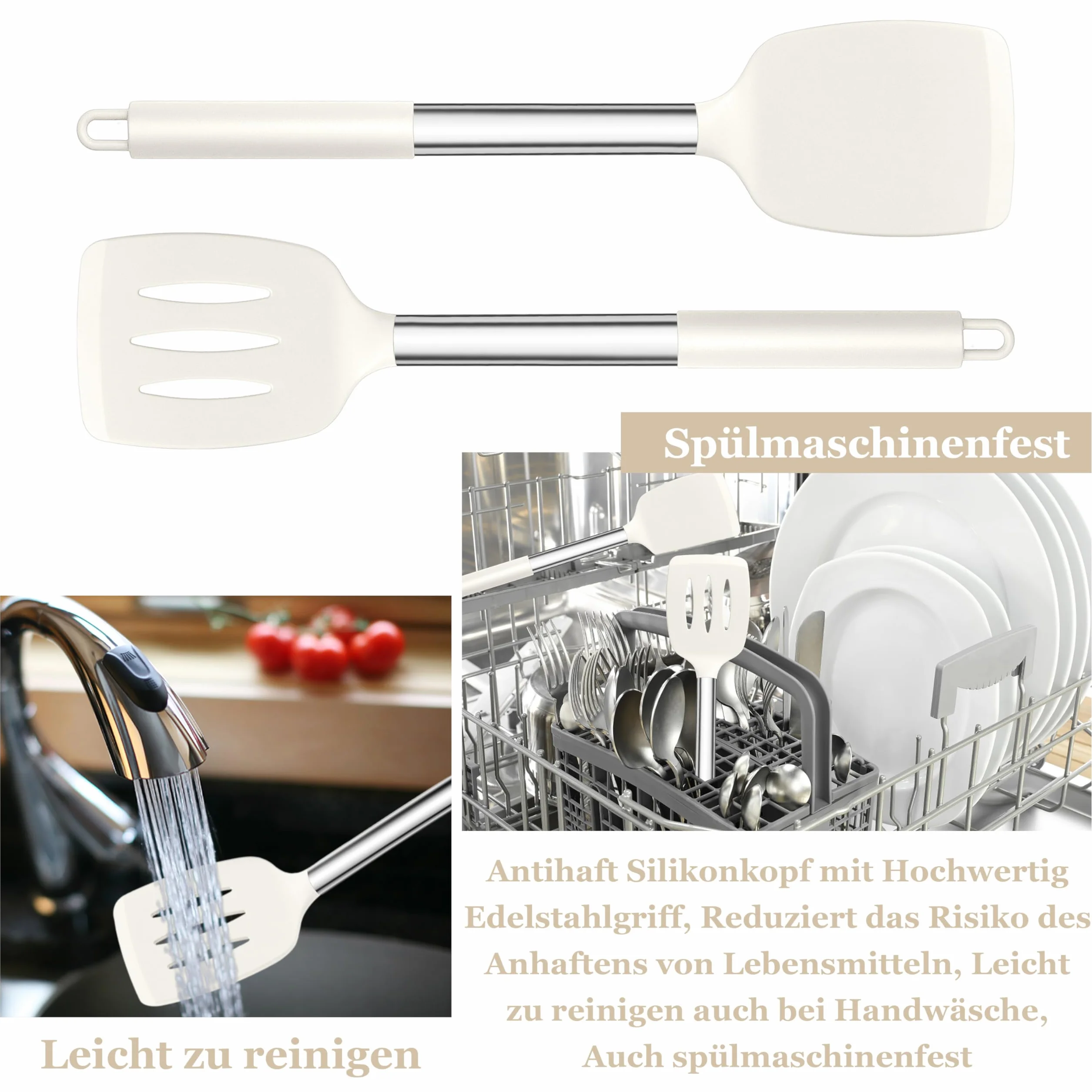 Homikit Silikonowa łopatka do patelni, zestaw 2 sztuk, biała