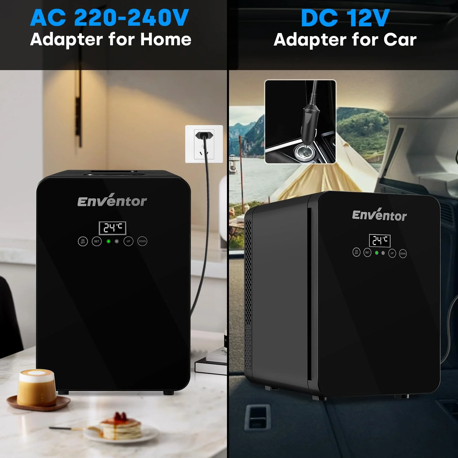 Enventor Minilodówka 10 litrów, mała lodówka z wyświetlaczem temperatury LCD, funkcją chłodzenia/ogrzewania, mała lodówka do pielęgnacji skóry, 12V/220V, do pokoju, samochodu, biura, podróży (czarna)
