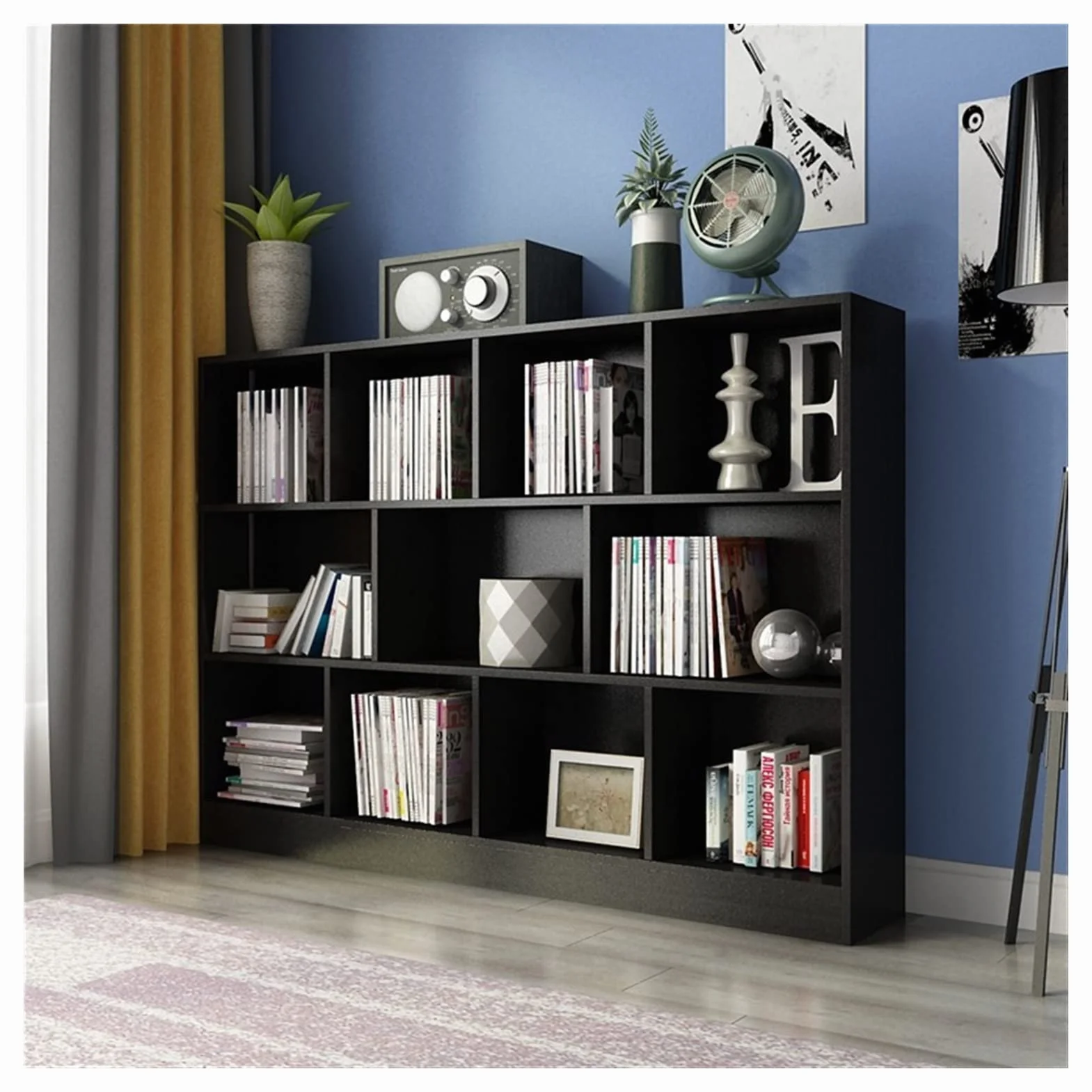 Regały na książki prosty nowoczesny regał na książki oferta regału na książki prosta regał do salonu podłoga regał magazynowy przechowywanie szafa drewniana kratka oszczędność miejsca (kolor: czarny, rozmiar: Number Four)